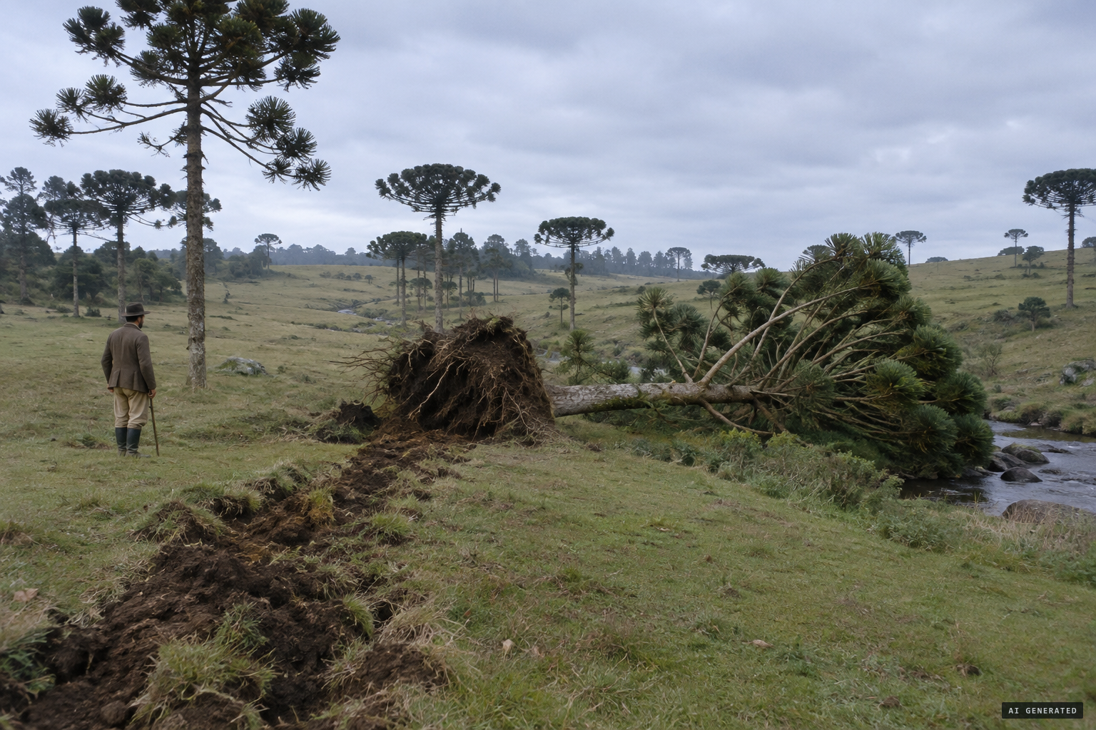 The campos where the Minhocão was said to tear up the ground and uproot pines