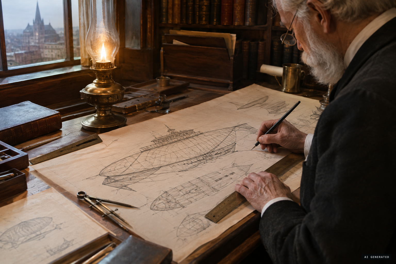 Birmingham draws his ark machine, 'The Rover'