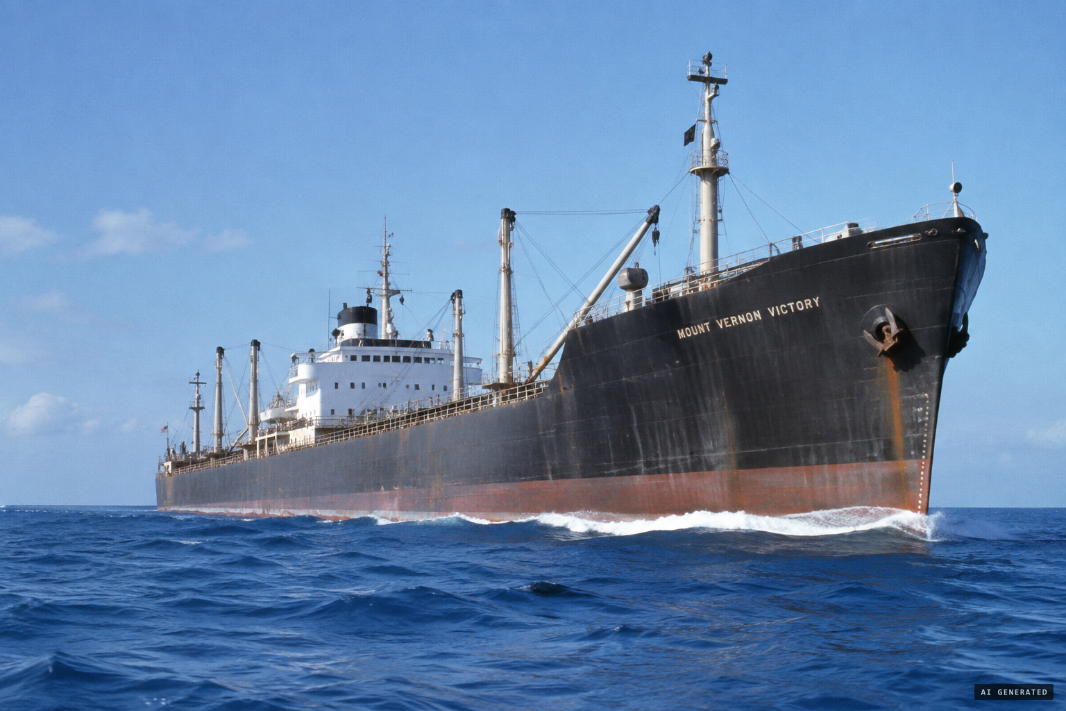 The tanker Mount Vernon Victory heading east across the Pacific from Wake Island