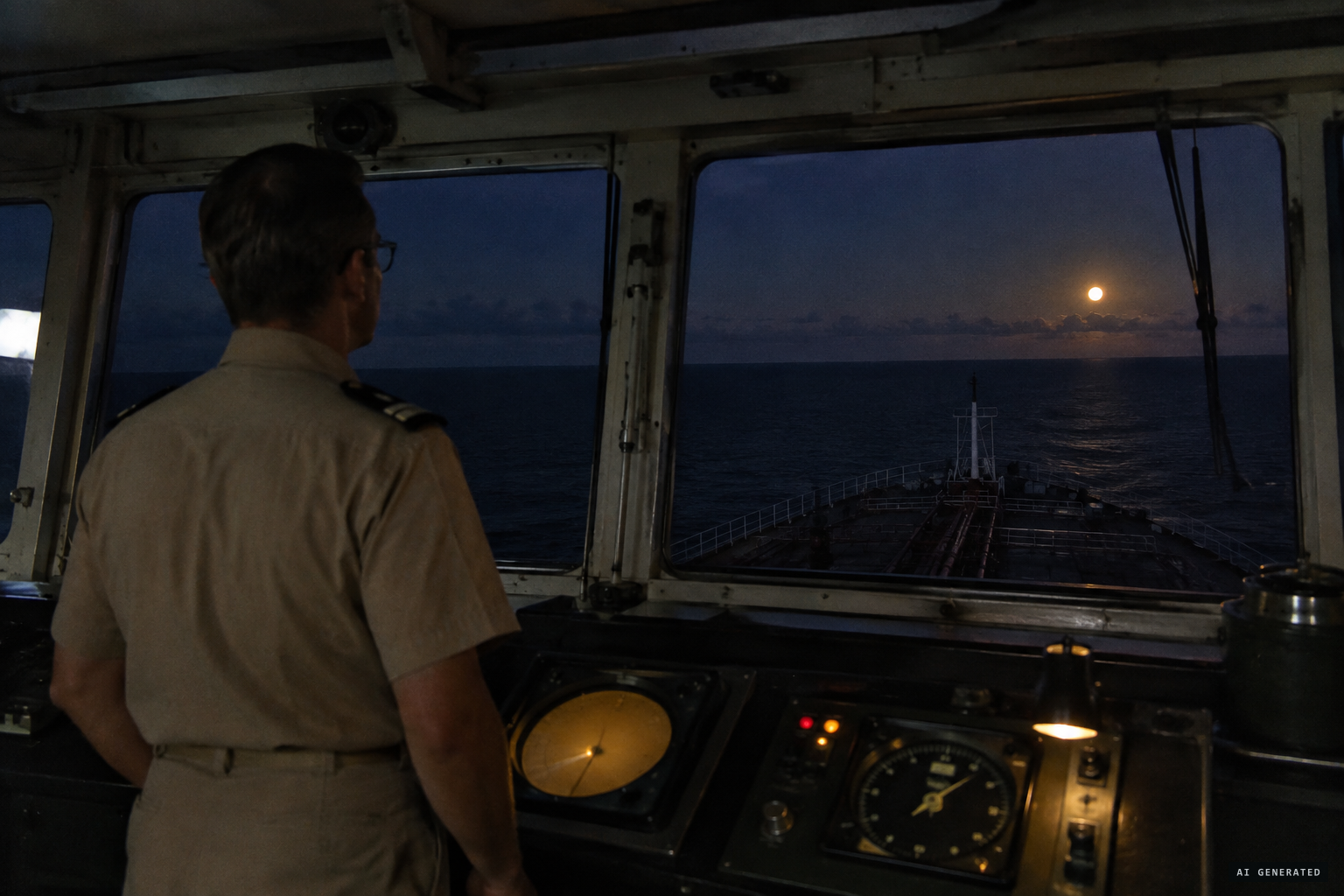 Watch officer Donald Rominger spots something low above the eastern horizon