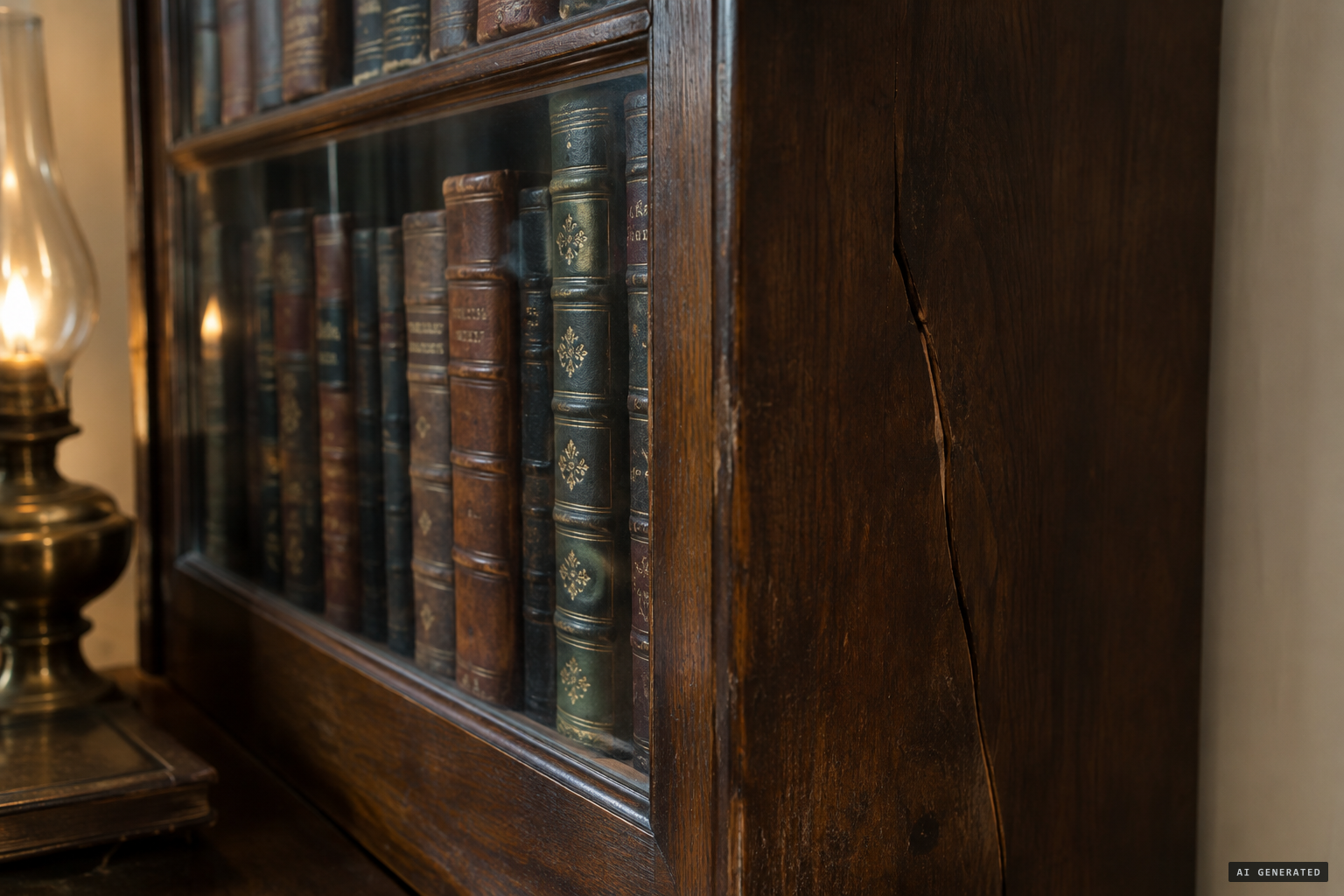 The wood of the bookcase, most likely contracting as it dried