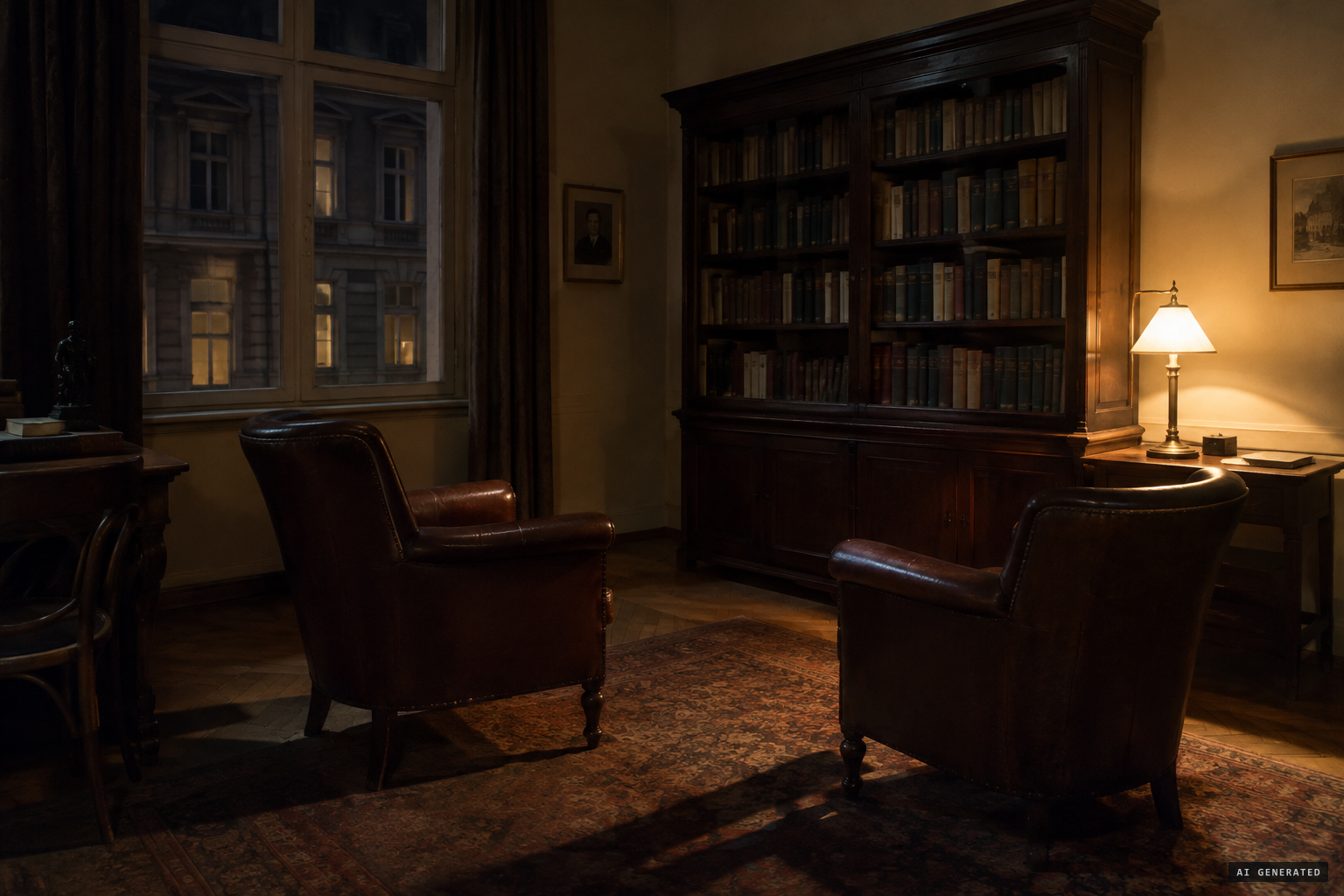 Two men, one bookcase, two reports