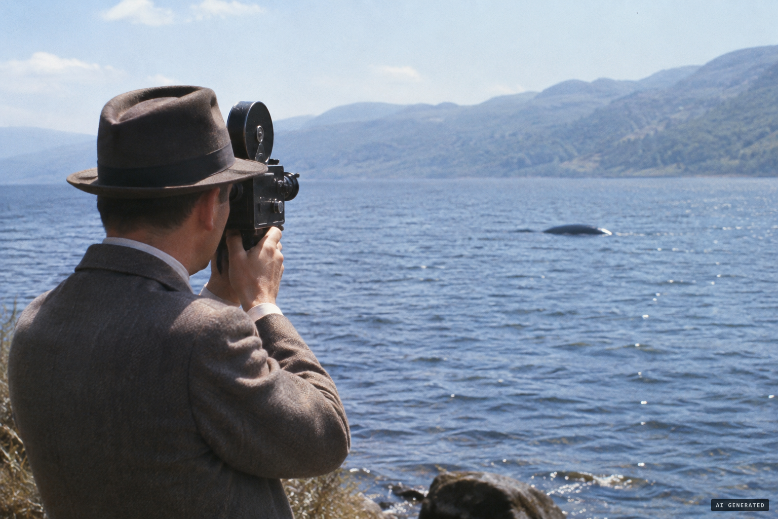 The camera rolls on the object in the loch