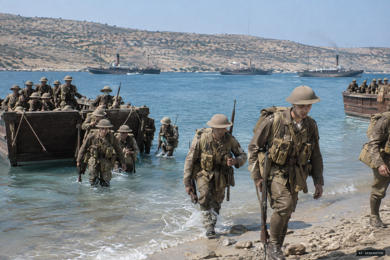 The 1/5th Norfolks land at Suvla, 10 August 1915