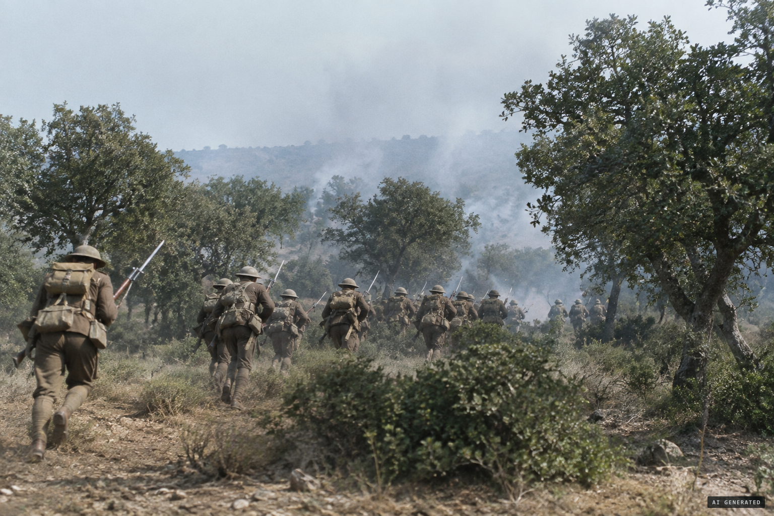 The Norfolks charge into the forest and are lost to sight and sound