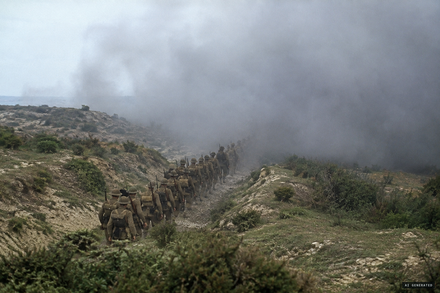 The column marches straight into the cloud and no one comes out