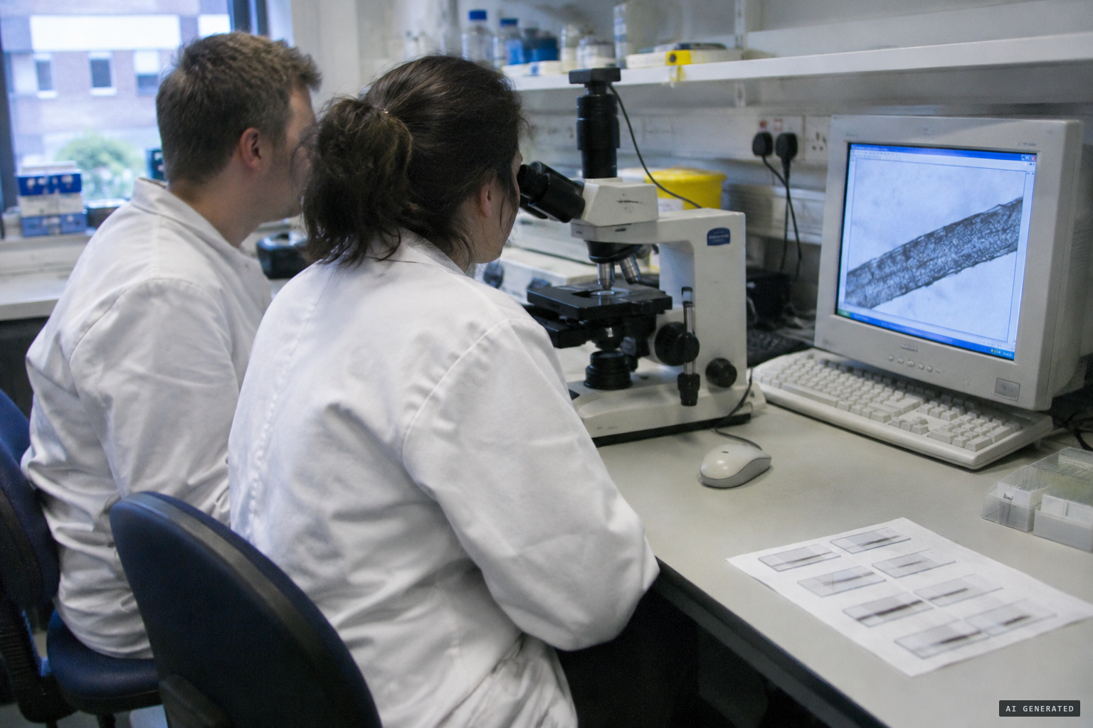 The hairs examined under the microscope at Oxford Brookes
