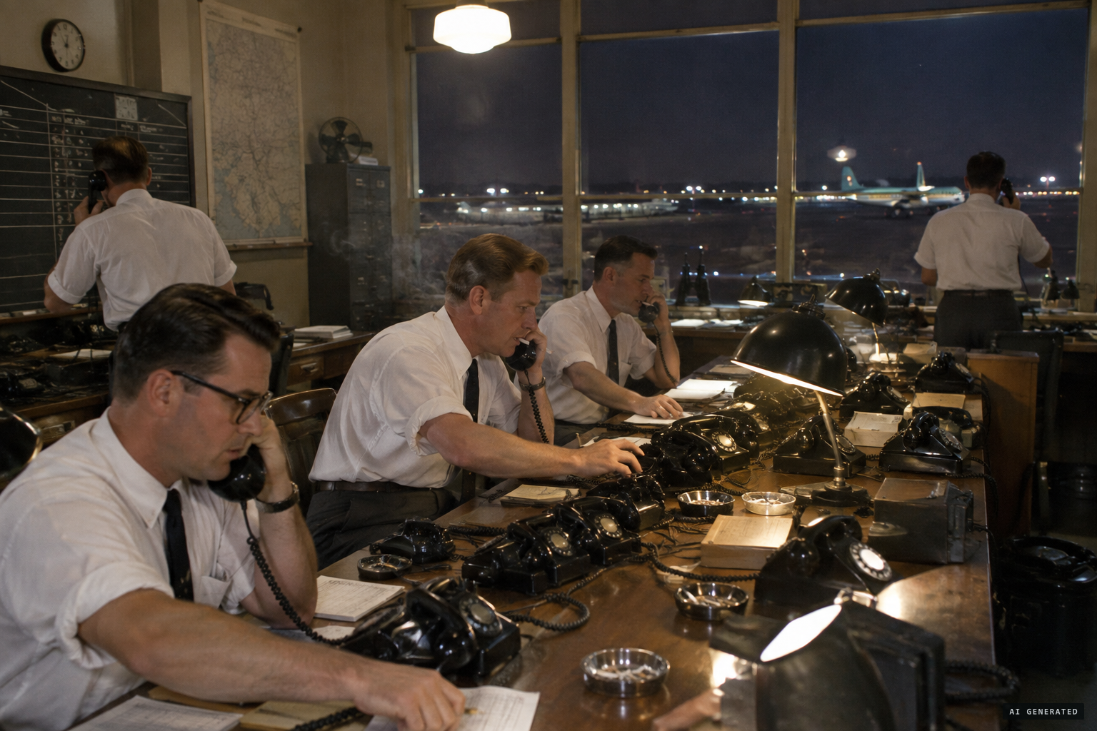 Reports jam the air traffic control phone lines in Melbourne, January 1954