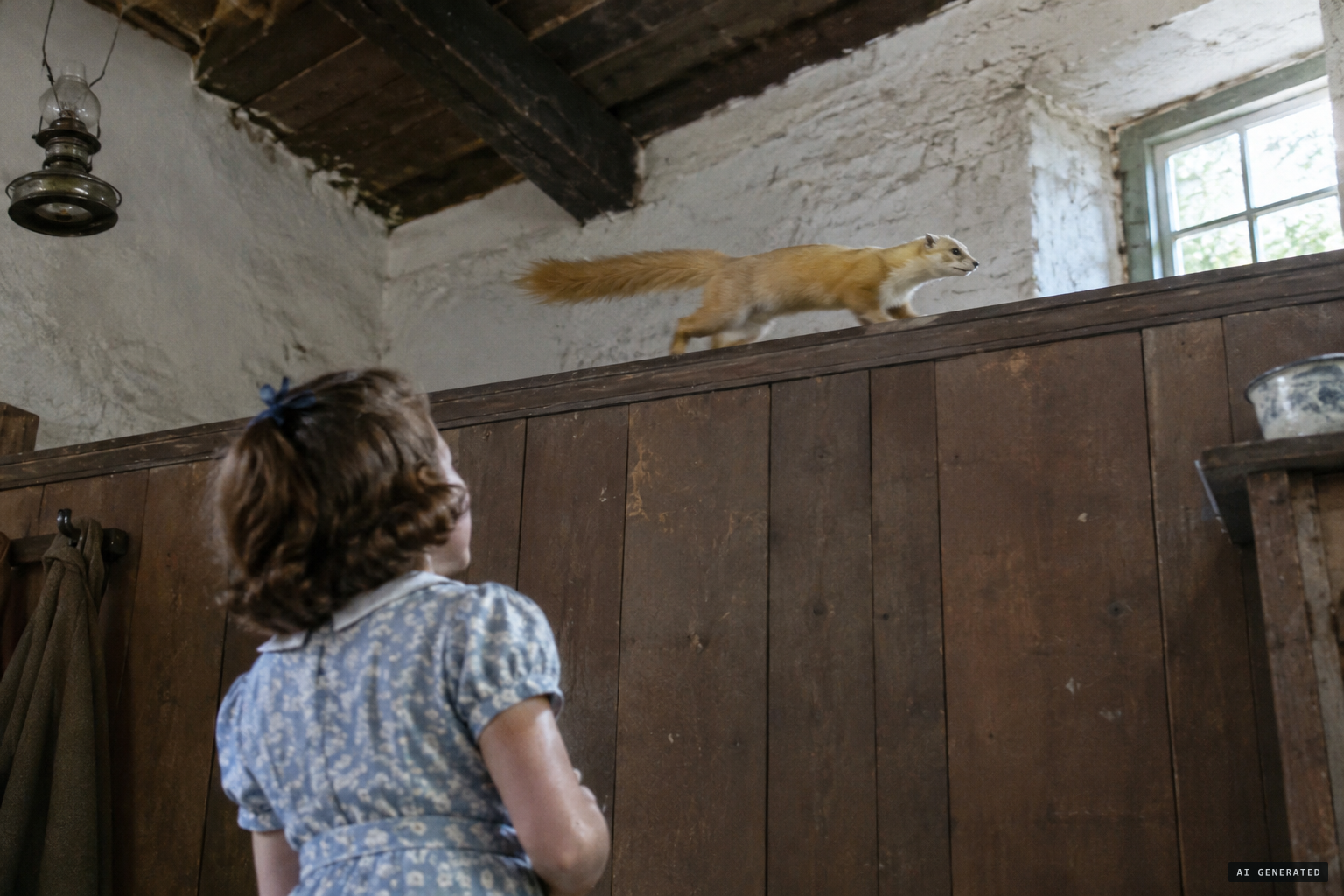 Gef running along the top of a wall, tail straight out