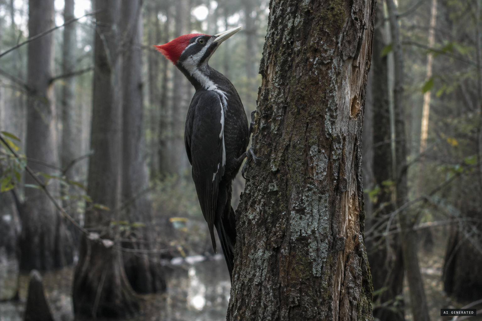 The ivory-billed woodpecker, last commonly accepted US sighting in 1944 on the Singer Tract