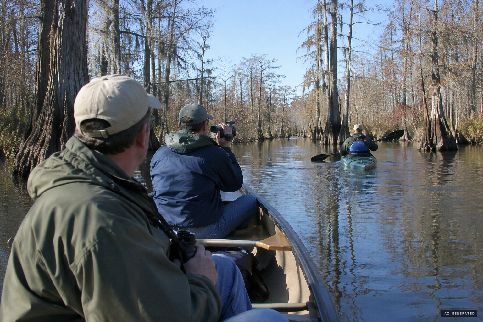 Gallagher and Harrison float Bayou DeView, Sparling paddling ahead