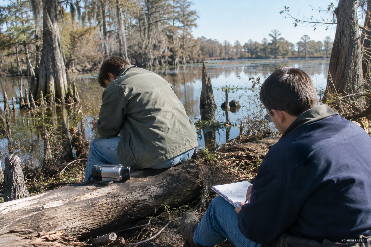 Harrison sits on a log and sobs: "I saw an ivory-bill"