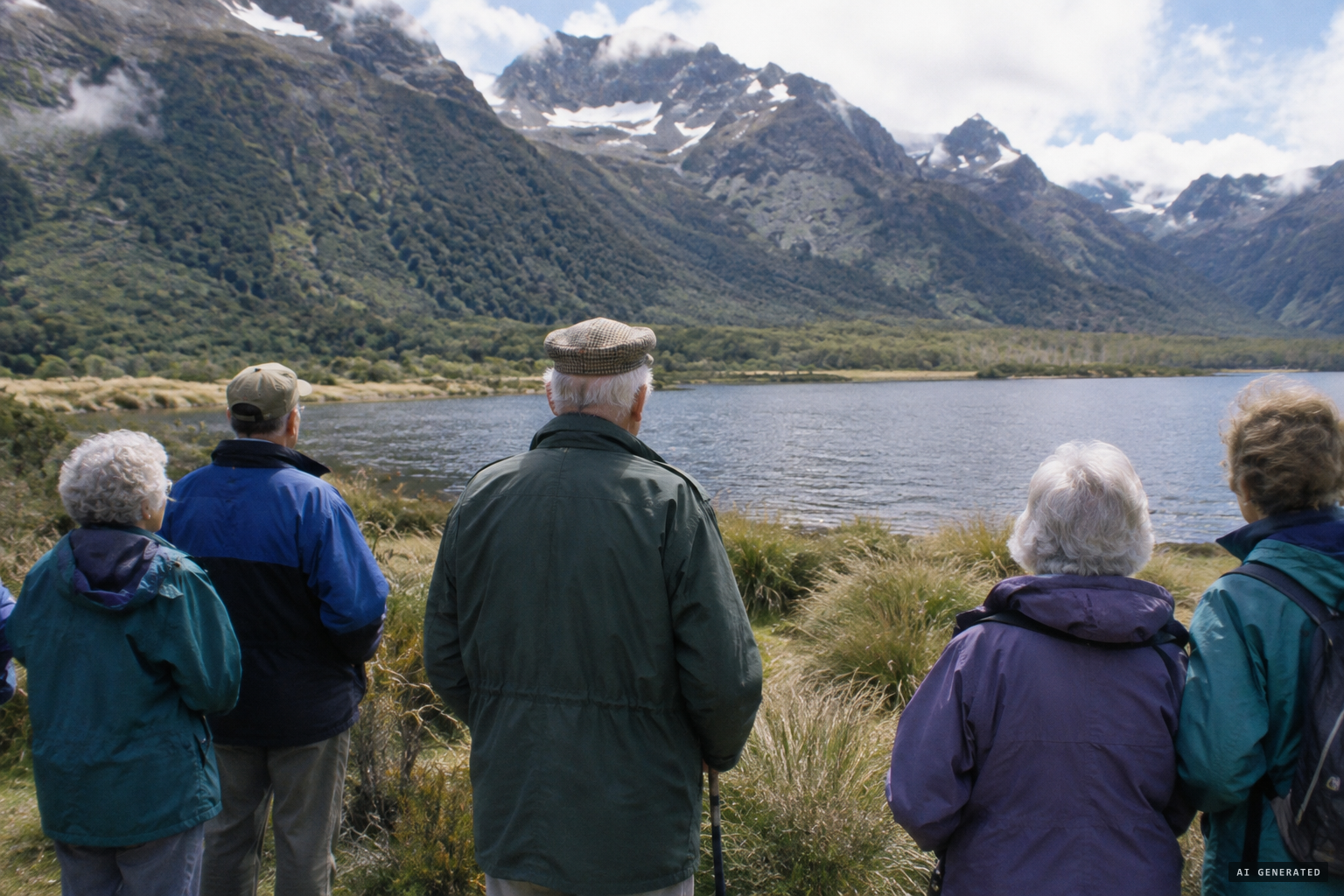 1998: aged 90, Orbell meets the original team at the lake again.