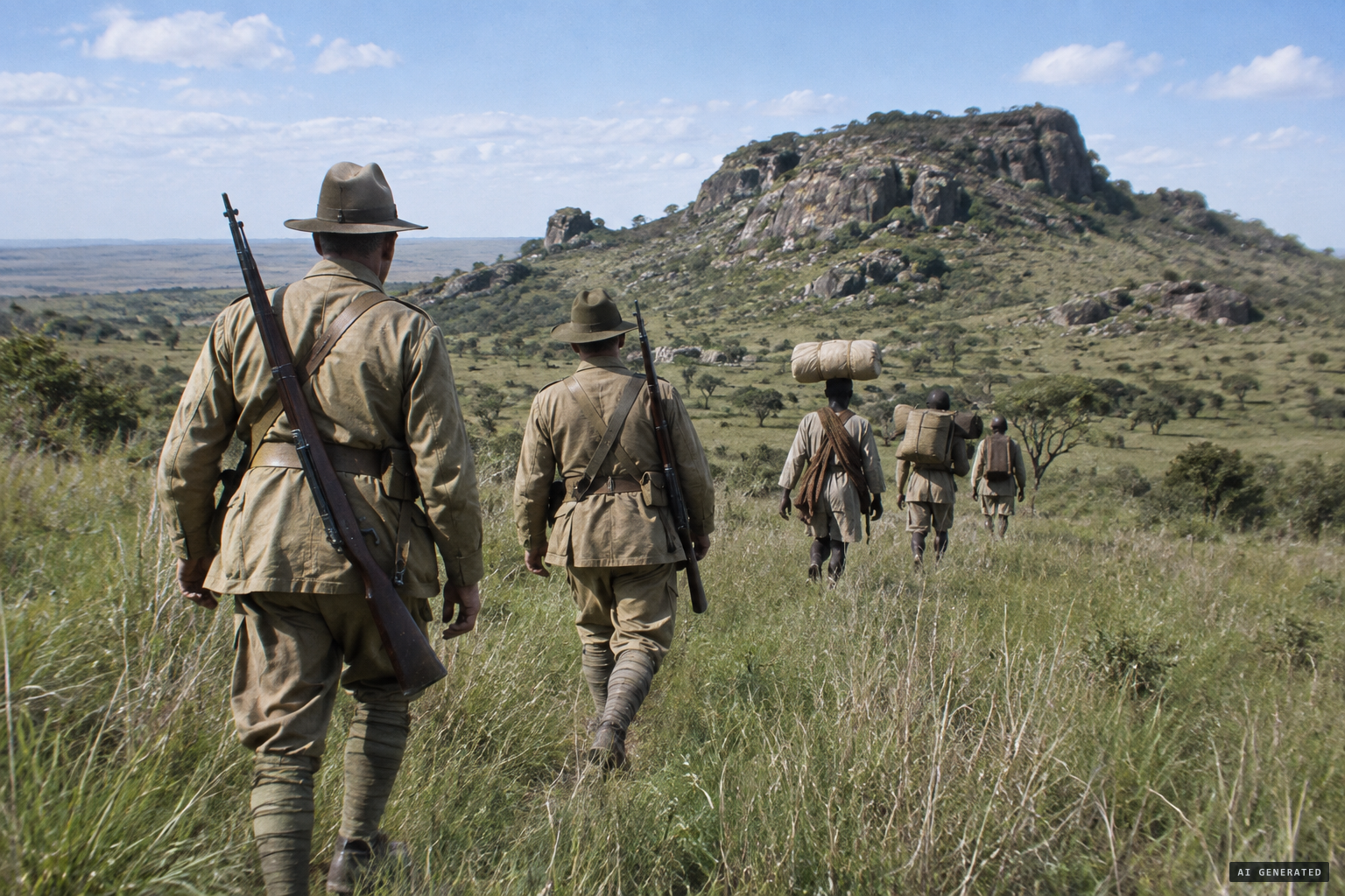 Williams and his cousin marching toward Sirgoit Rock