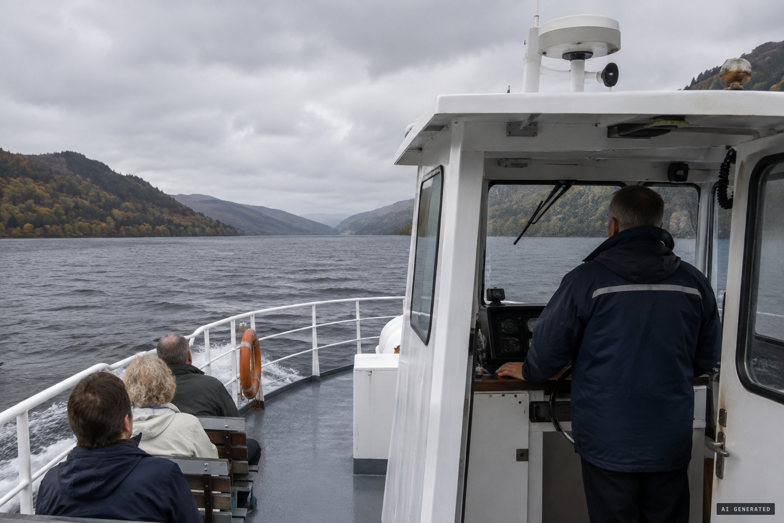 Skipper George Edwards scanning Loch Ness from Nessie Hunter IV