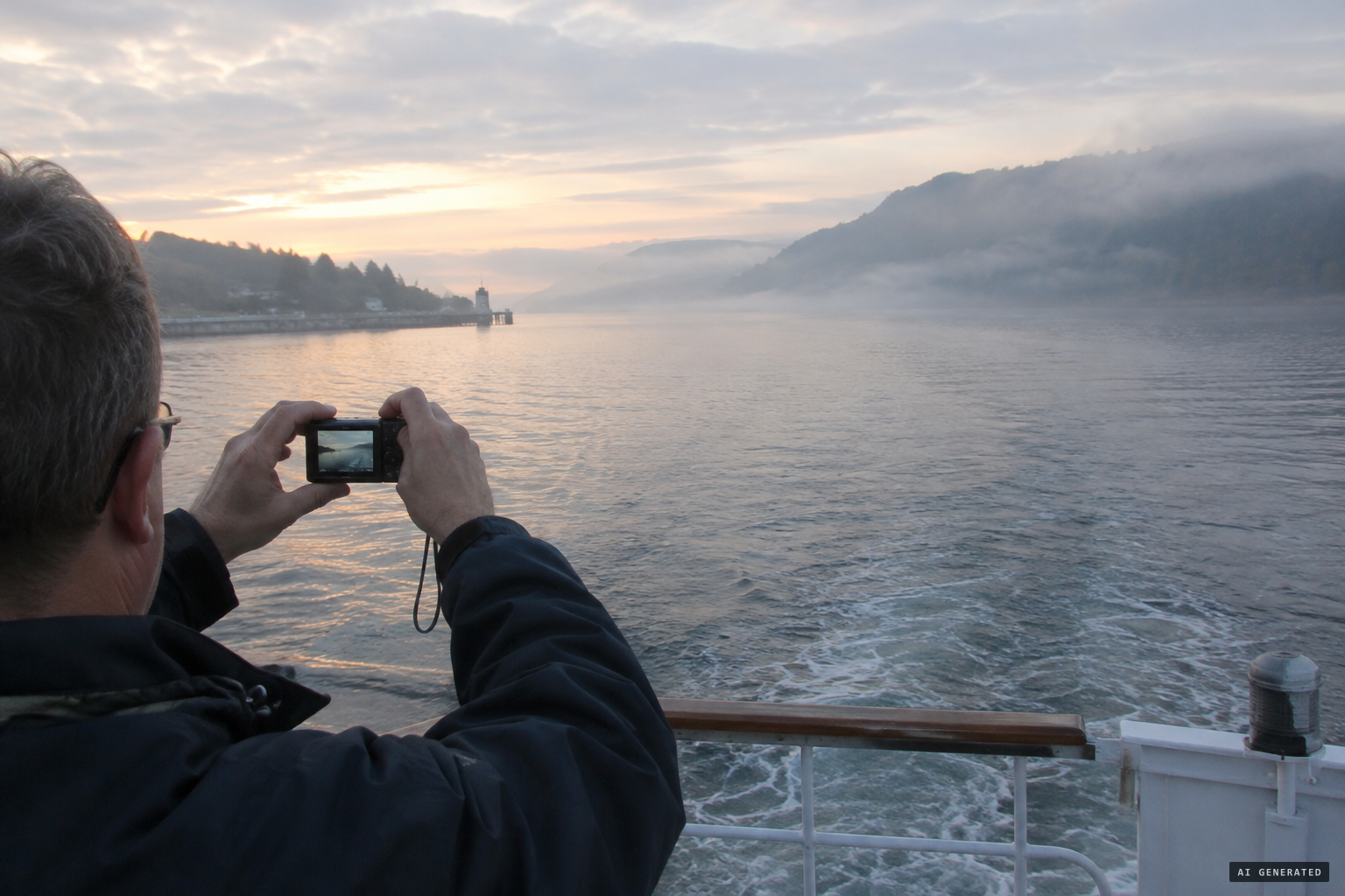 Edwards grabs his camera at the back of the boat
