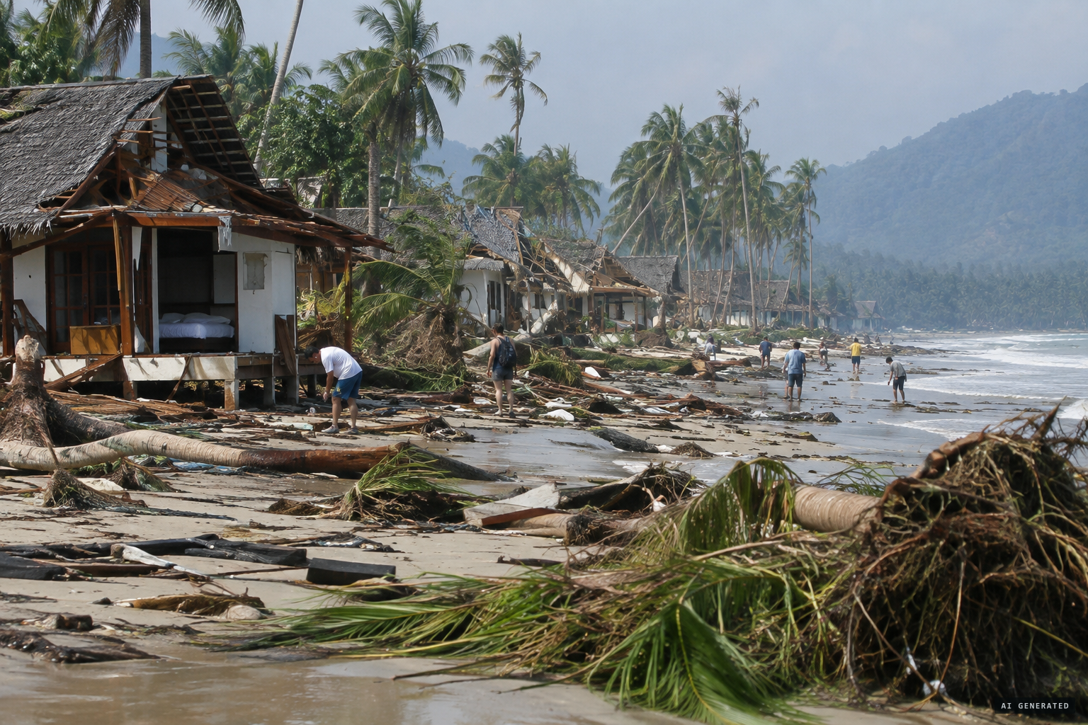 Khao Lak after the 26 December 2004 tsunami, where most of Thailand's dead were found