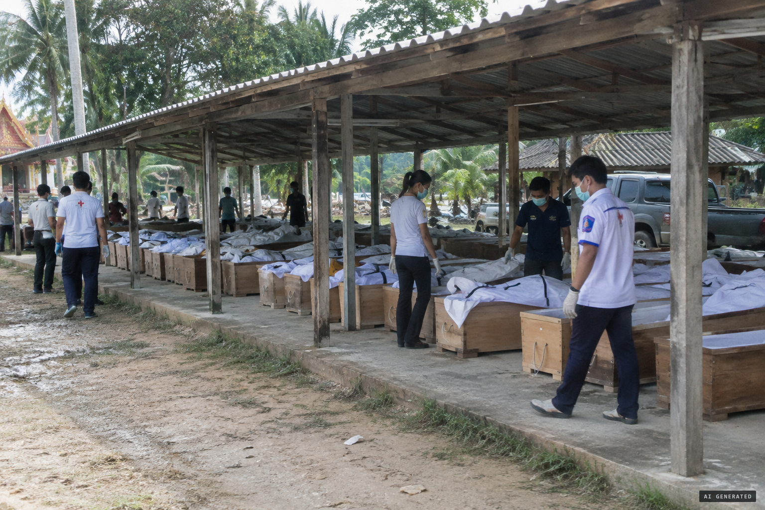 Unidentified victims, many foreign, with no relatives present to cremate and bless them