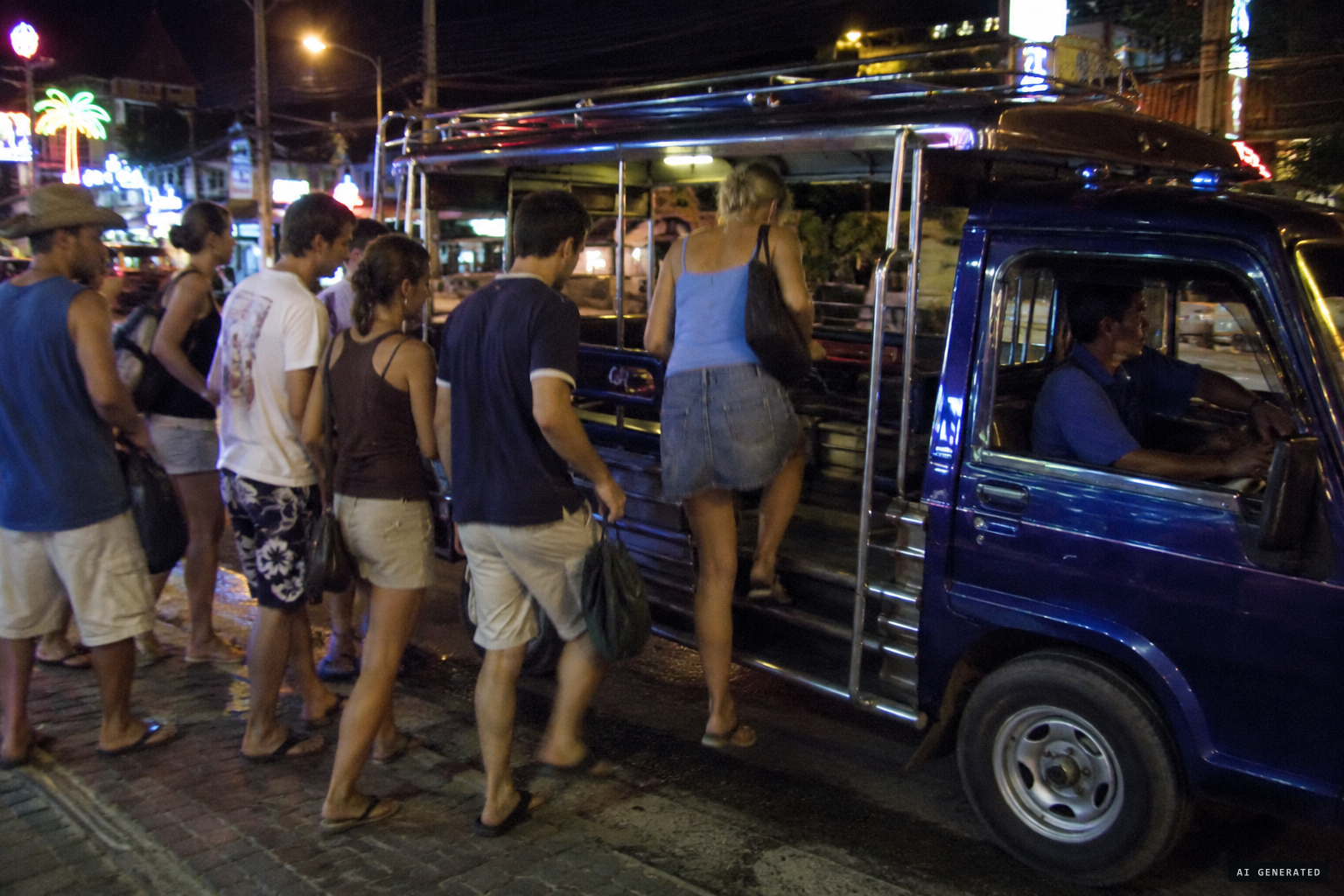 Seven foreign tourists hire Lek's tuk-tuk minivan at Patong for Kata Beach, 6 January 2005