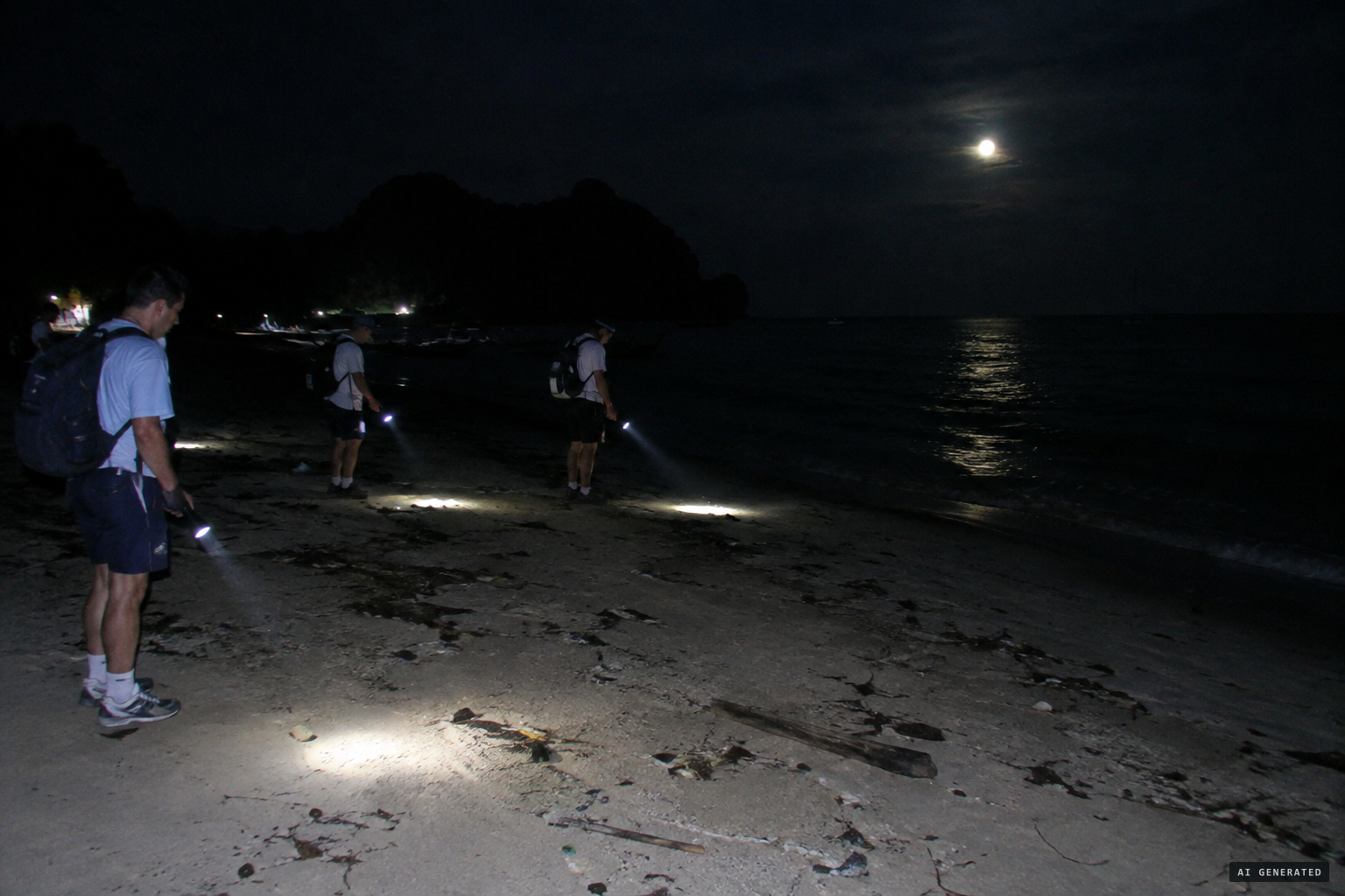 Volunteer searchers hear laughing and singing, only to find darkness and empty sand