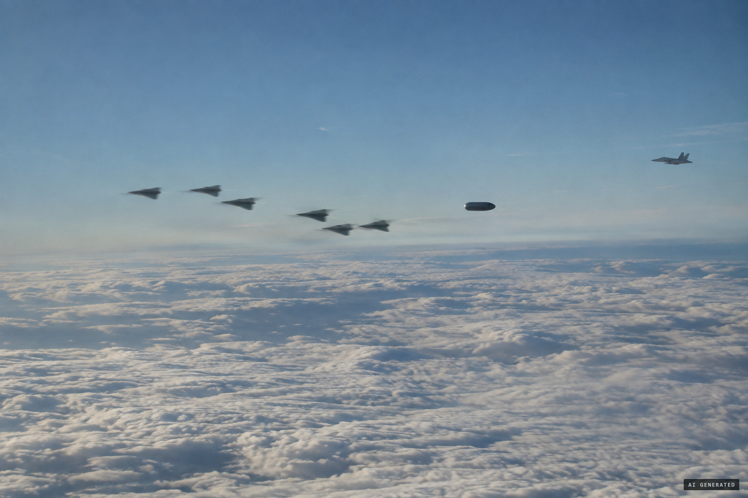 A formation of unknown objects passes while the Gimbal object stops