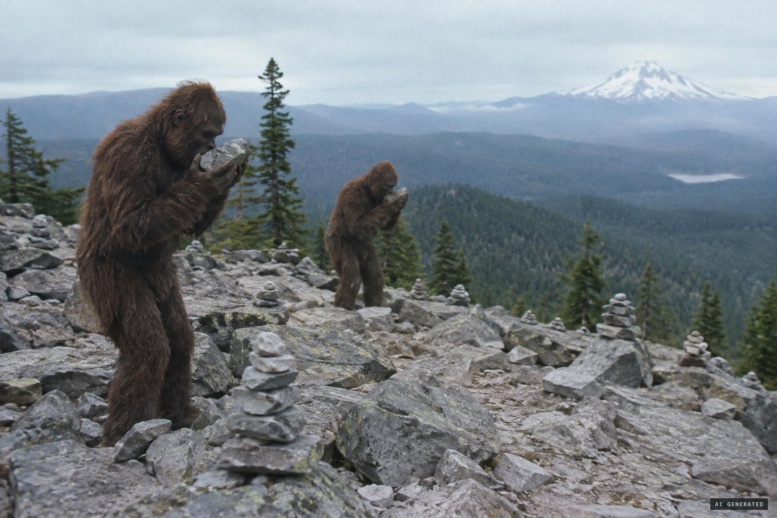 The adults pick up rocks, sniff them and stack them like trail cairns.