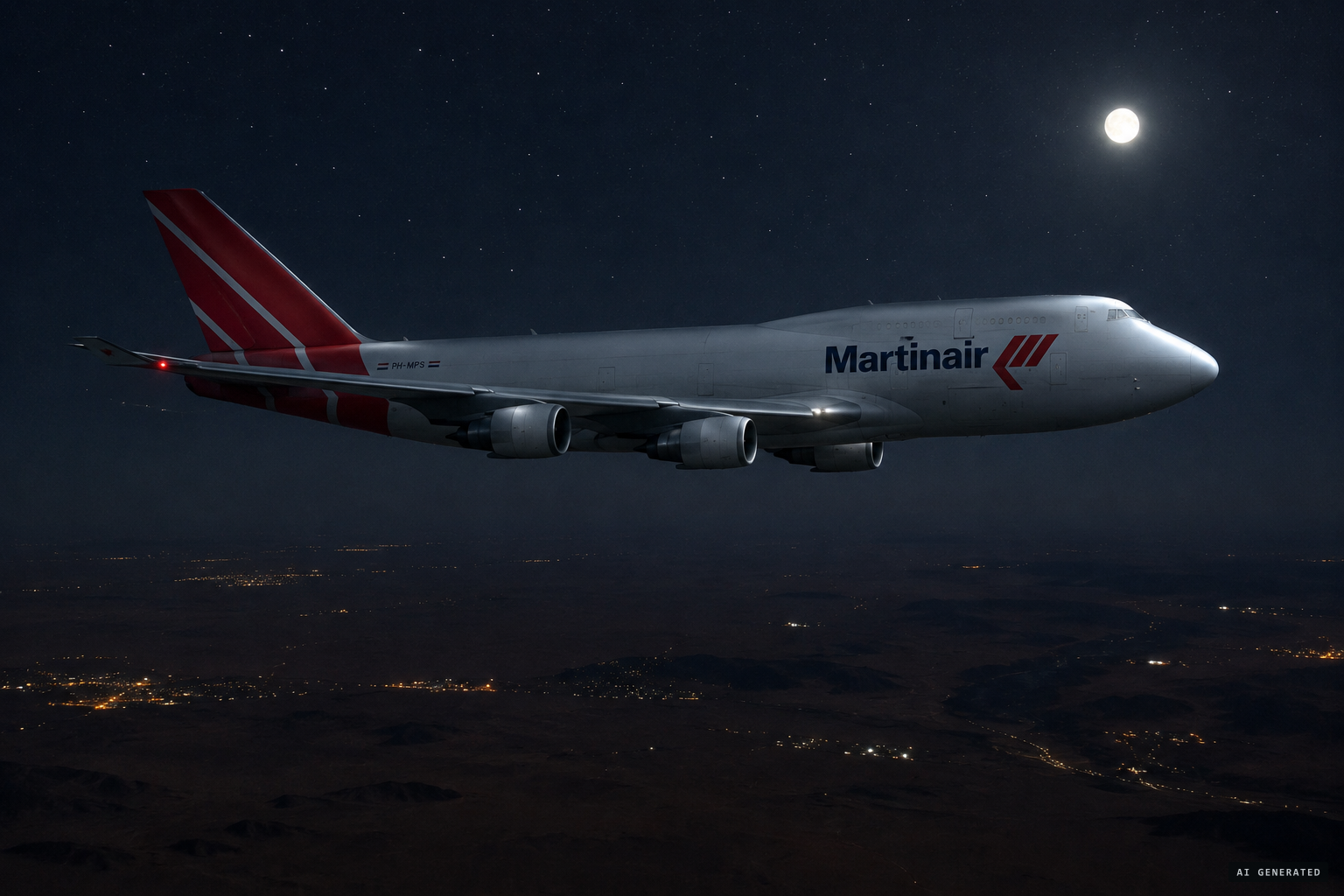 Martinair flight MPH8371, a 747 freighter, cruising north of Khartoum