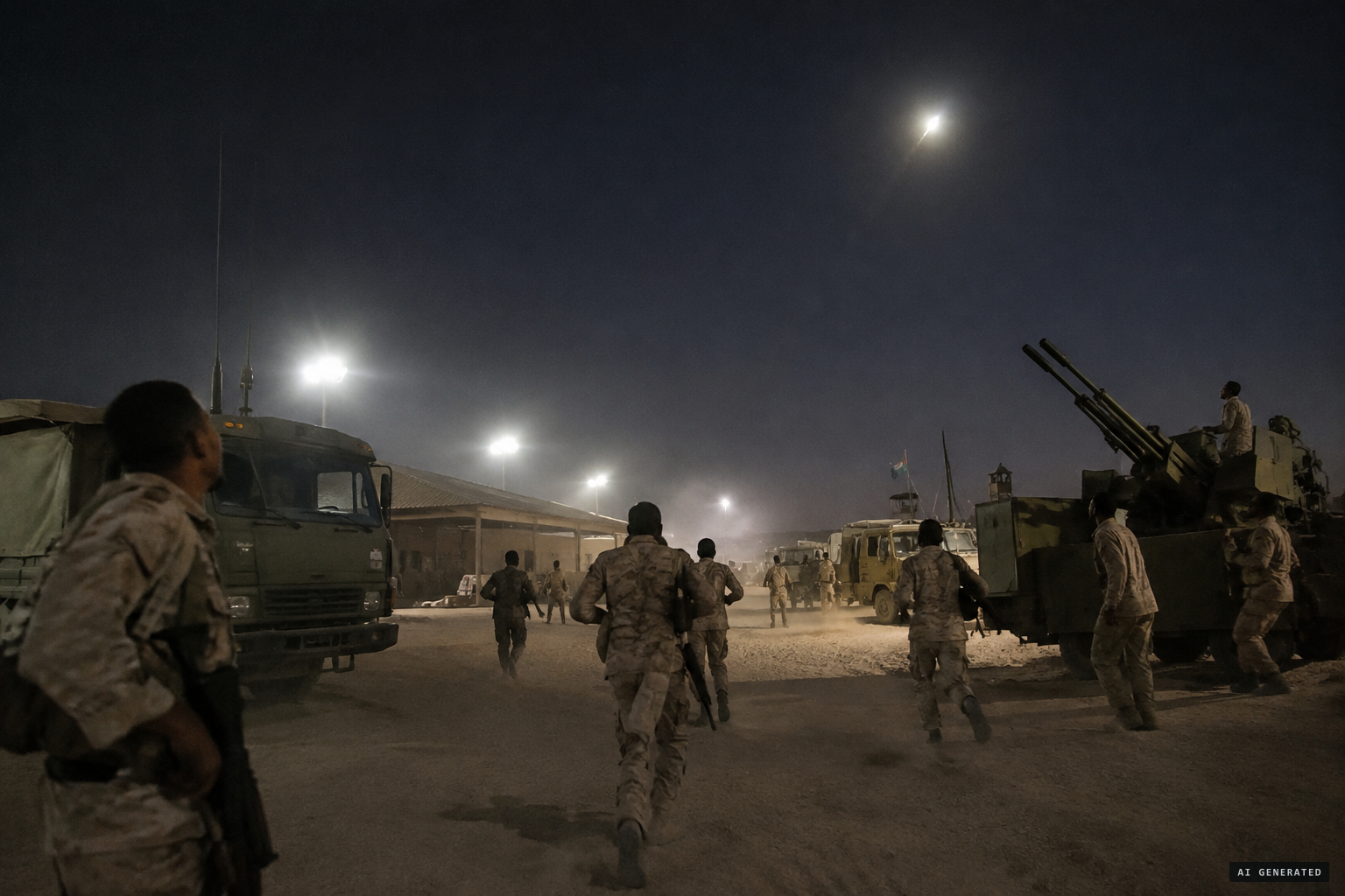 Forces at Omdurman put on extreme readiness over a bright flying body
