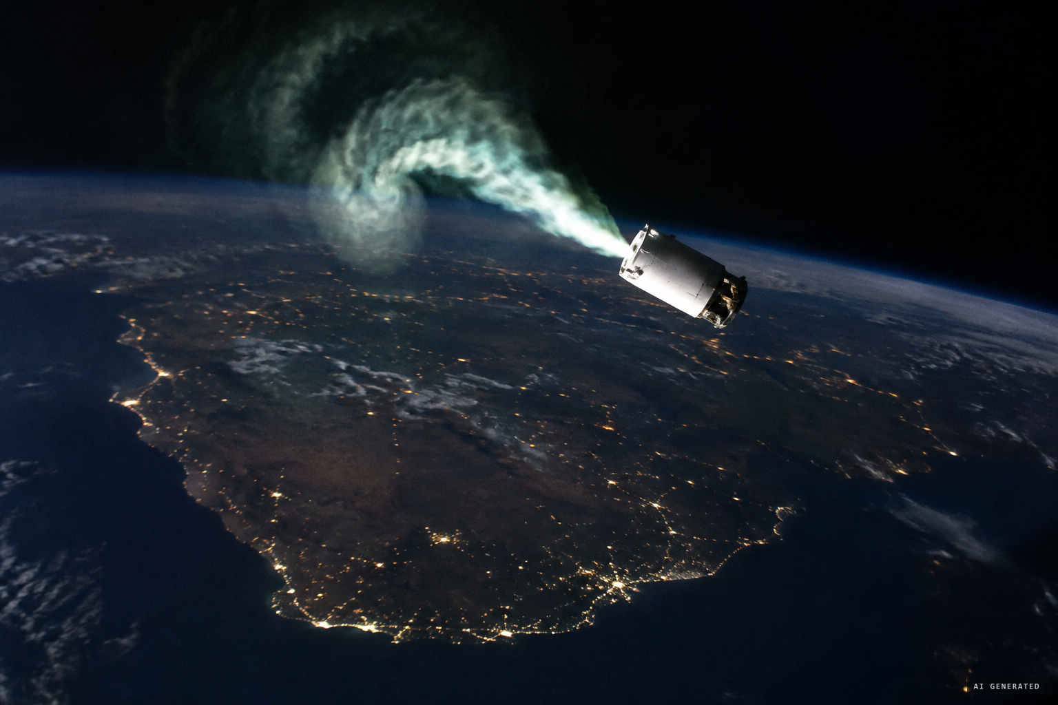 The Falcon 9 upper stage venting leftover fuel after its de-orbit burn