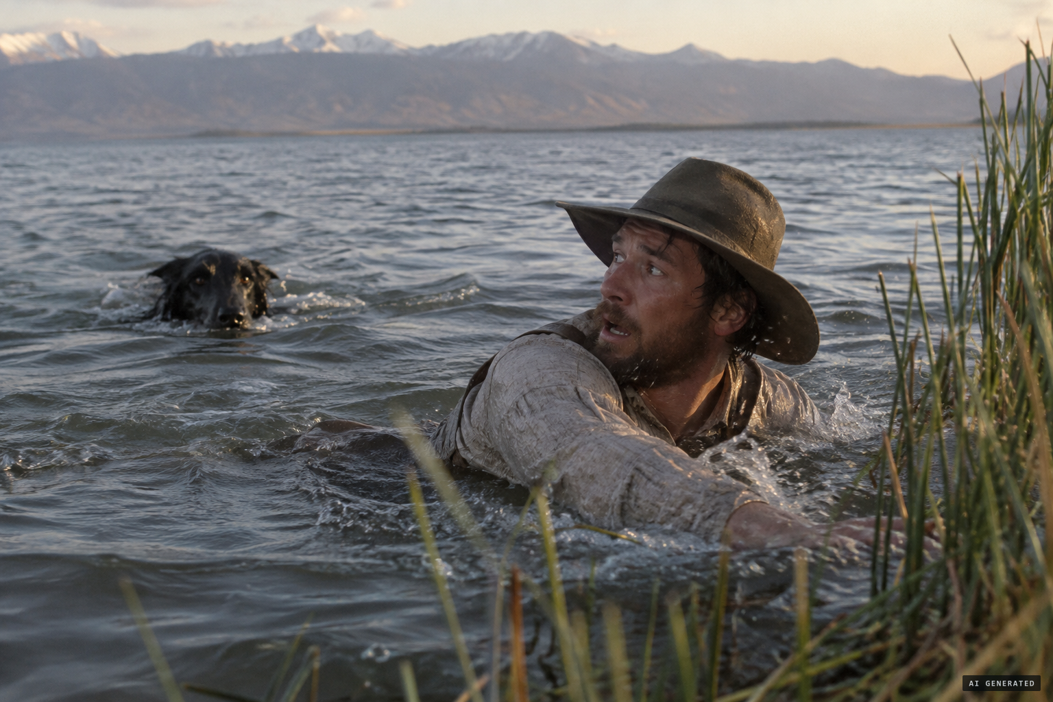 Isaac Fox is chased to shore by a hound-headed animal, 1864