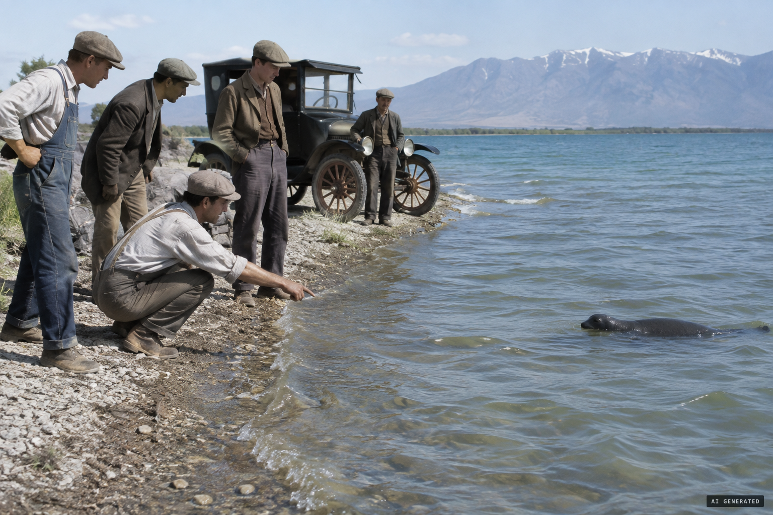 Frank Grasteit and others see a black, seal-shaped creature, 1921