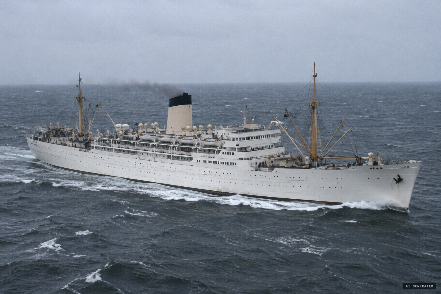 The Grace Line liner Santa Clara, bound for Cartagena far out in the Atlantic