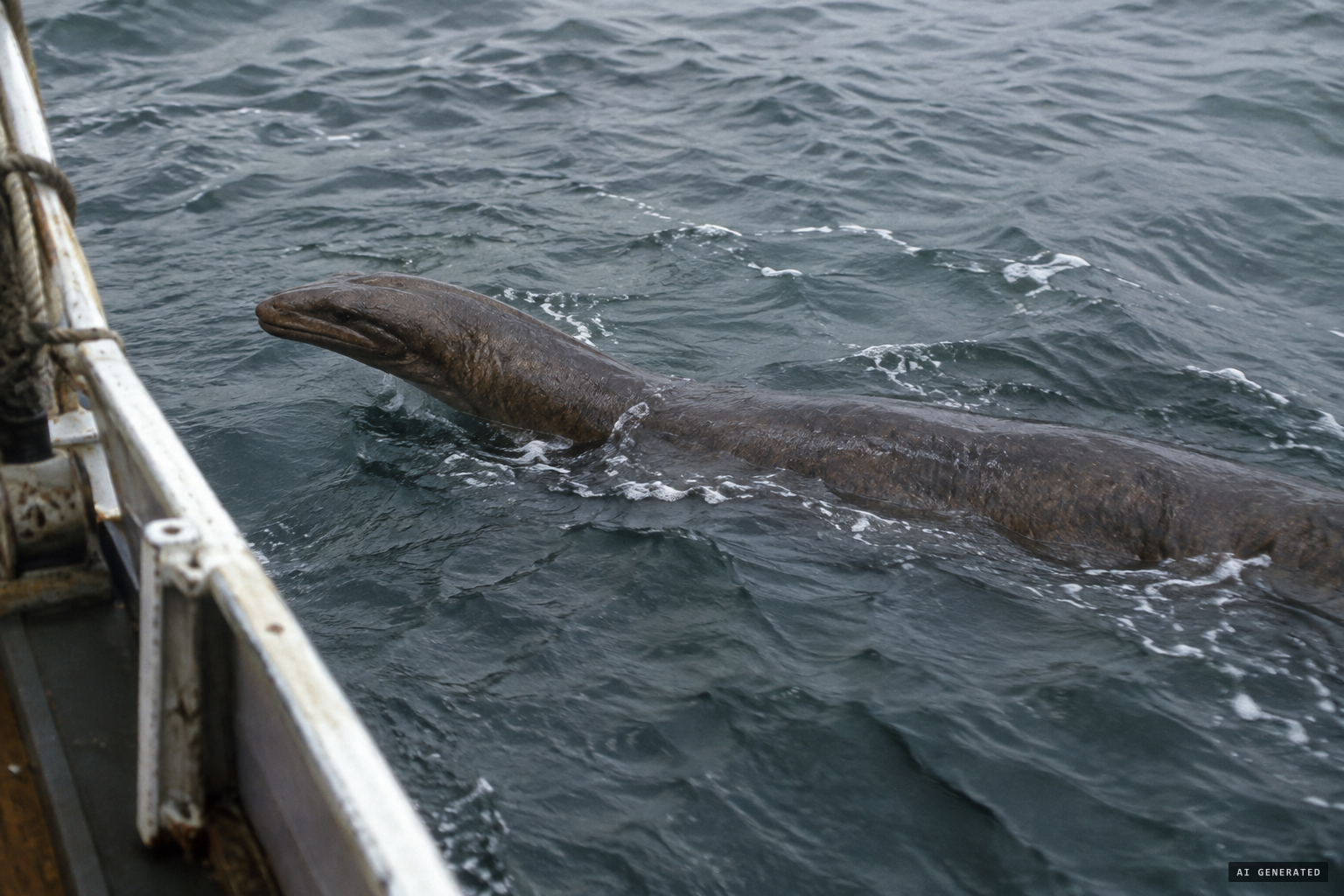 An eel-like animal, dark brown, with no fins and no hair