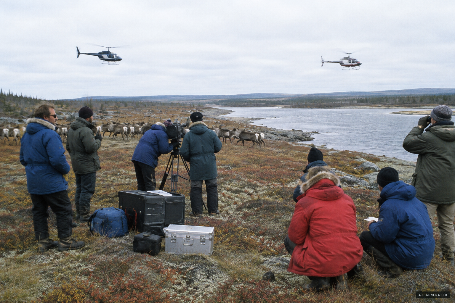A skeleton crew of nine, with helicopters repositioning the herd.