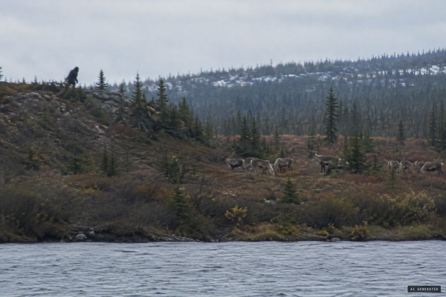 Bigfoot researchers see a bipedal creature stalking the caribou.