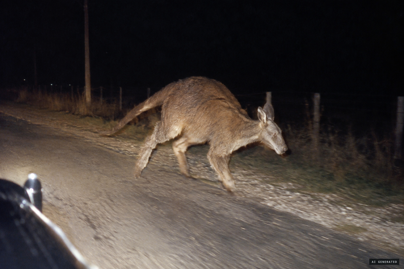 Hairy, brownish, a long pointed head, jumping on all fours
