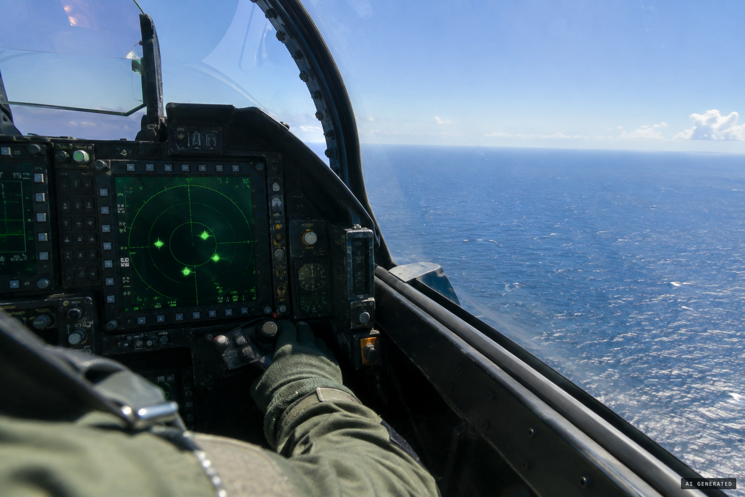 The pilot's radar locks on four objects flying in formation