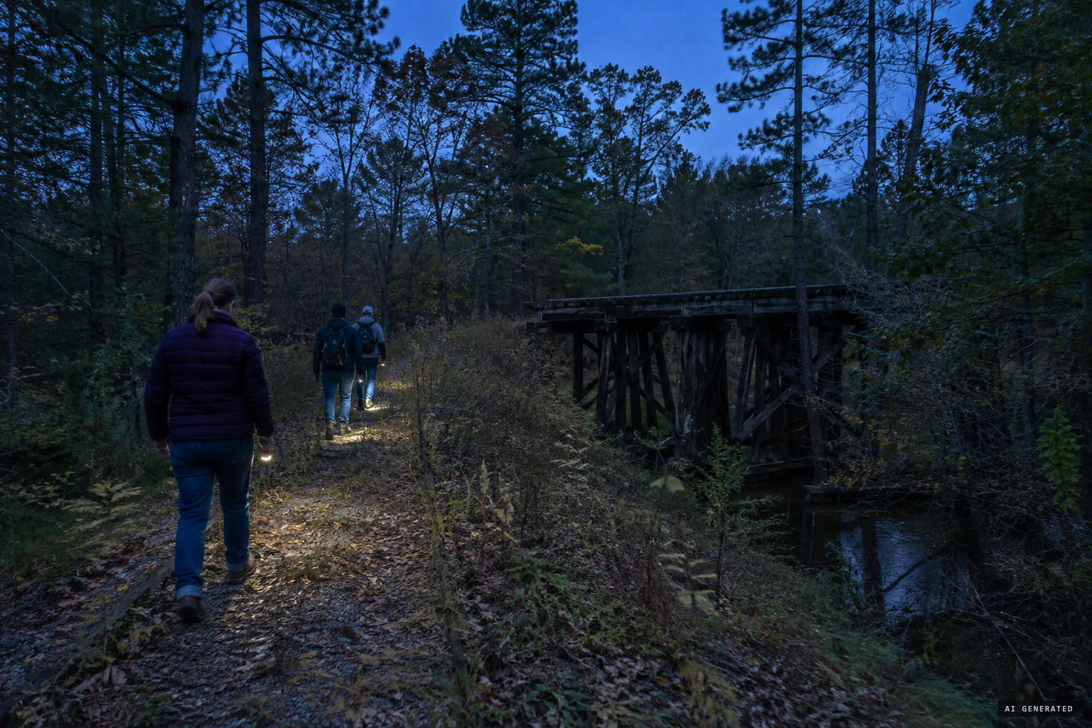 The old Missouri Pacific trackbed through the ghost light bluffs outside Gurdon