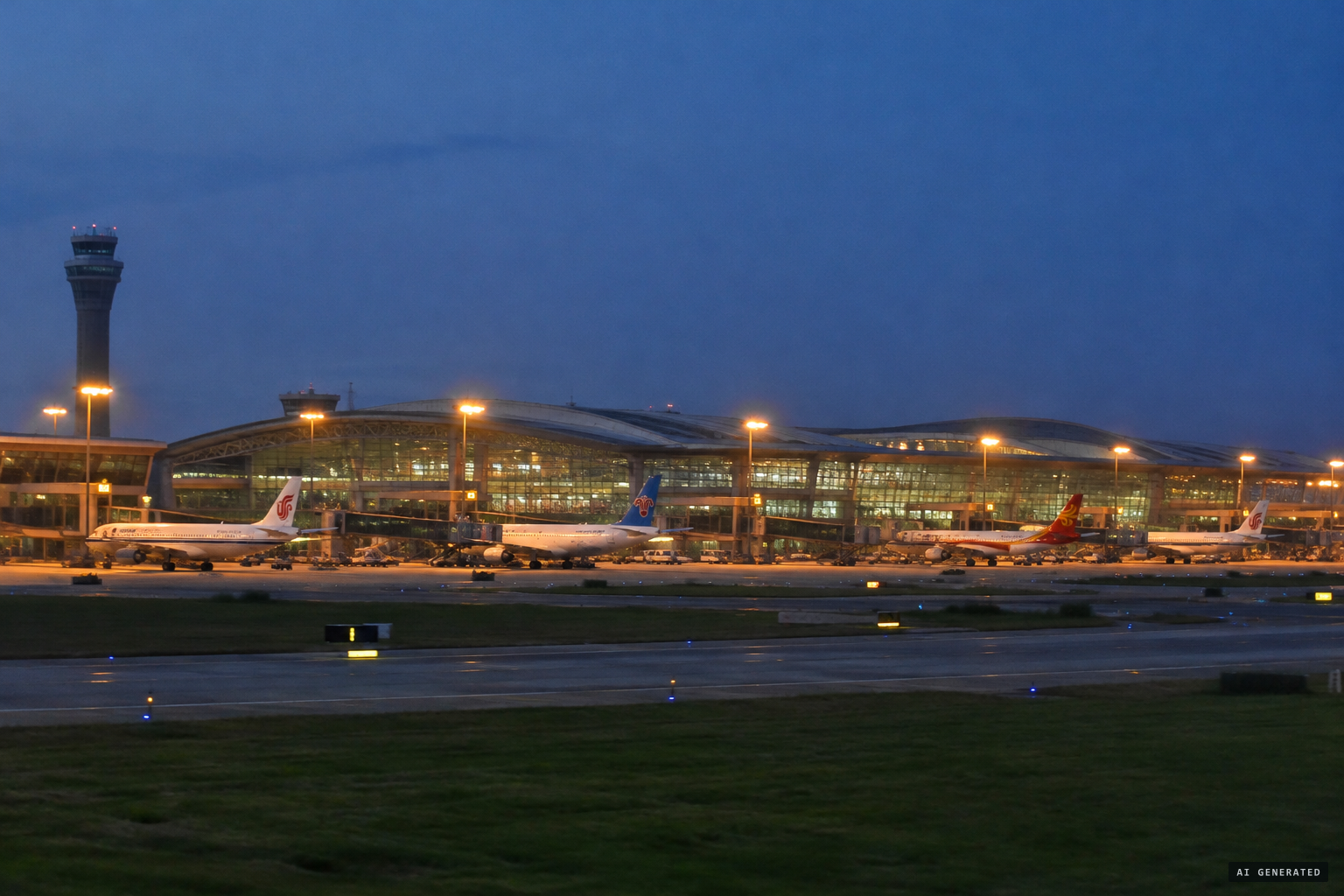 Hangzhou Xiaoshan Airport on a dry evening, 7 July 2010