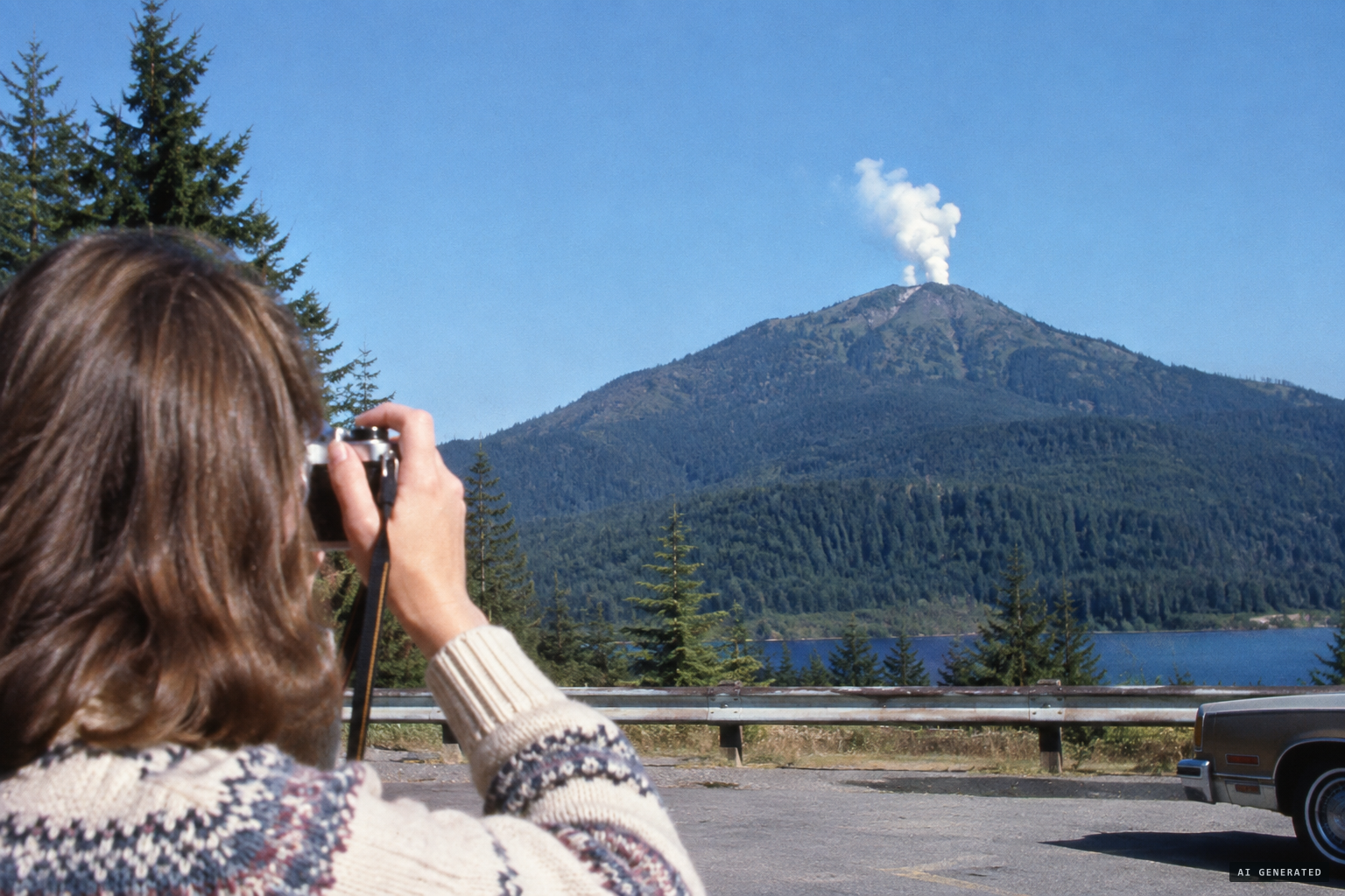 The family saw a peak topped by cloud, like a volcano letting off steam, and photographed it