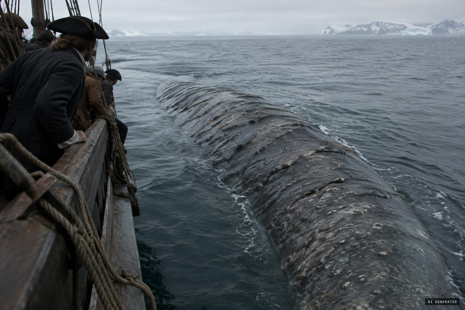 Its wrinkled, shell-like skin and snake-like lower body, bulky as the ship.