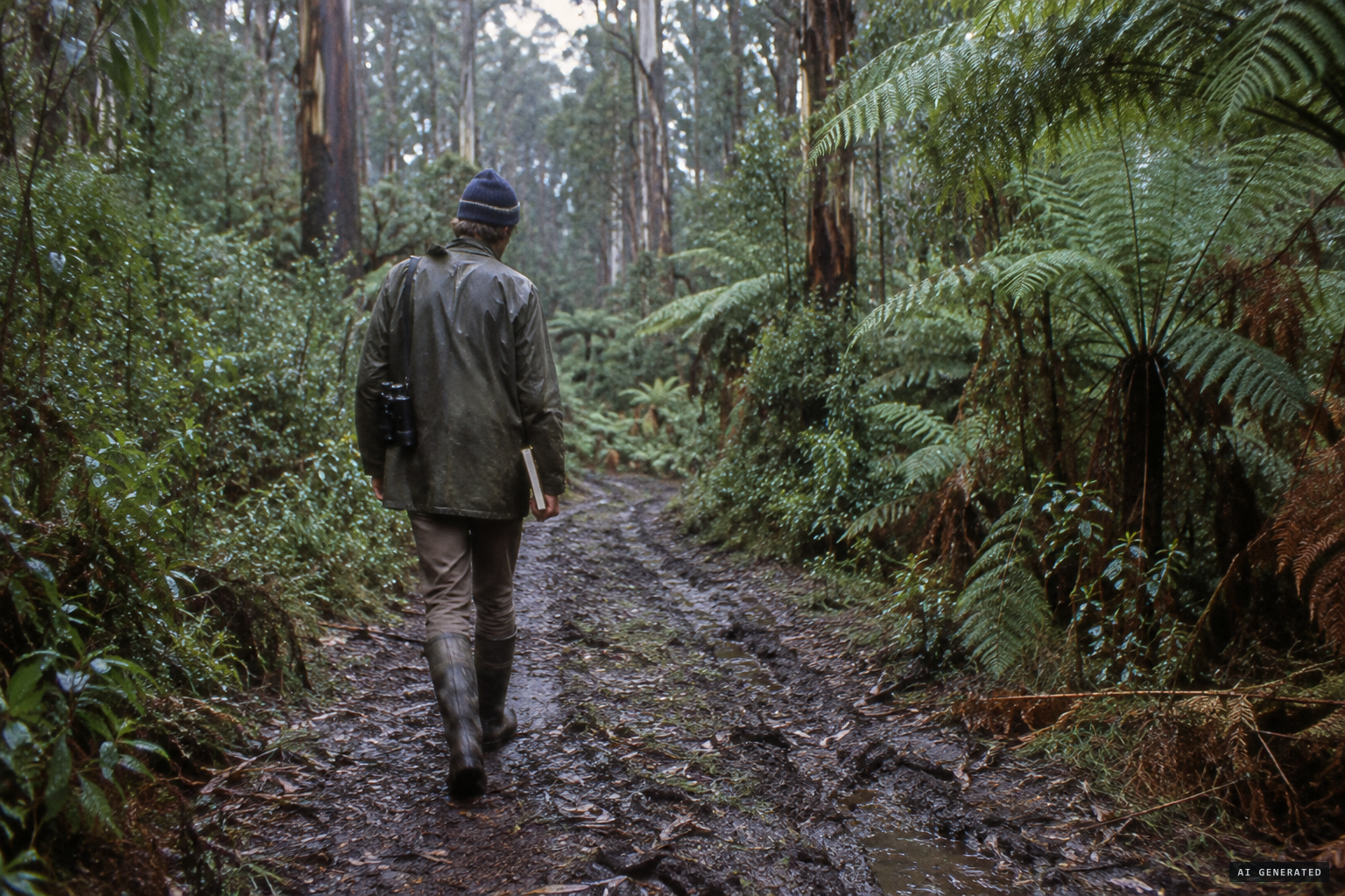 Wildlife officer Hans Naarding surveying snipe in the forests near Togari, autumn 1982