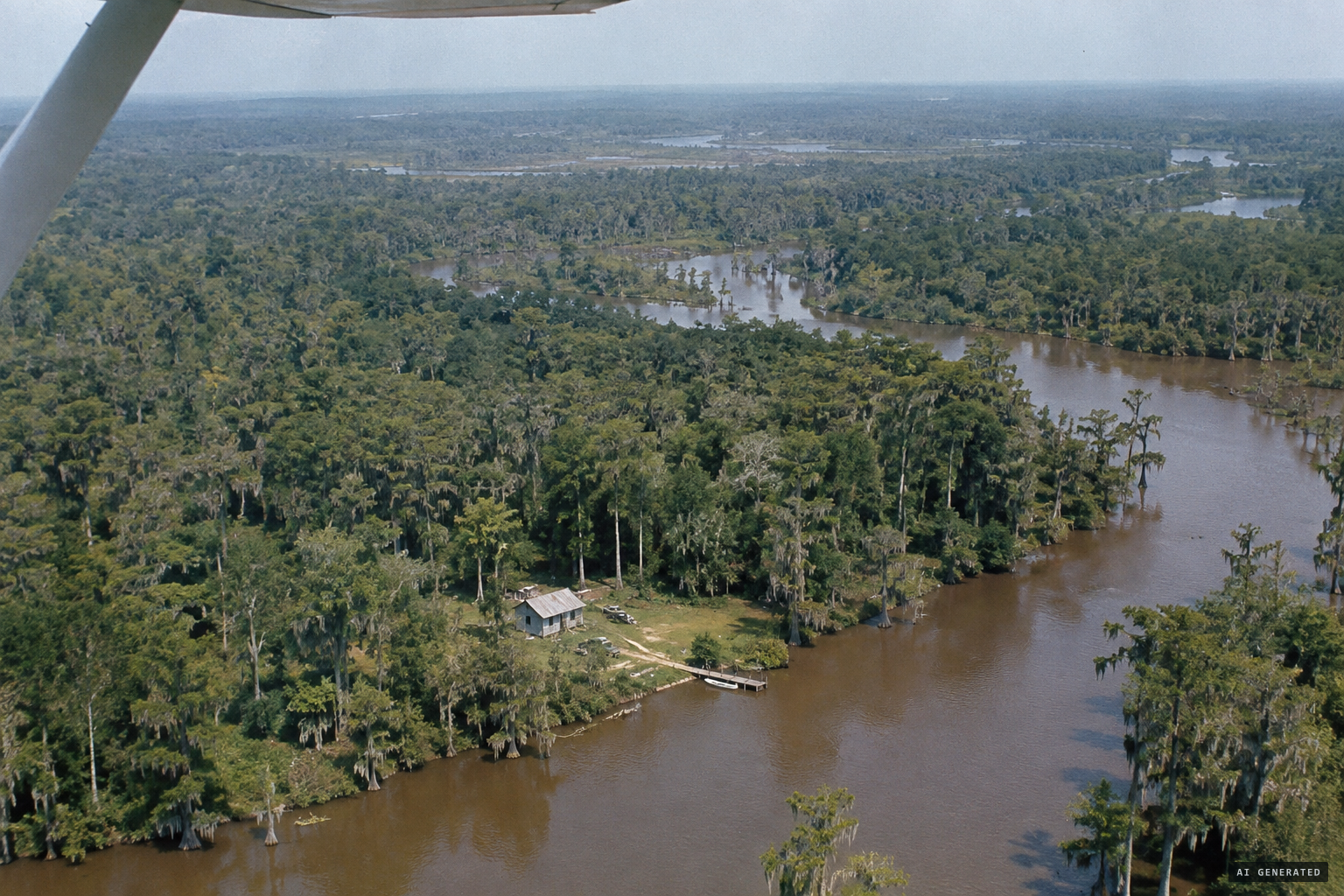 The Honey Island Swamp along the Pearl River, where Ford and Mills spotted their remote campsite from the air