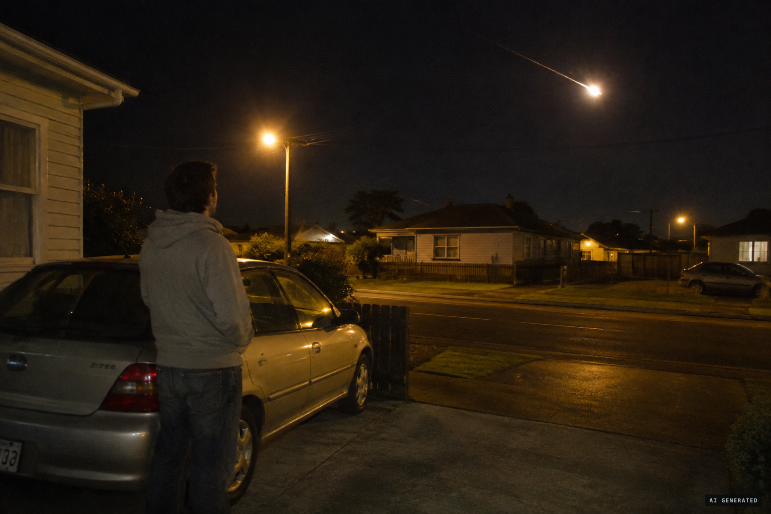 A fireball catches Aaron Sellwood's eye from his Burns Street driveway