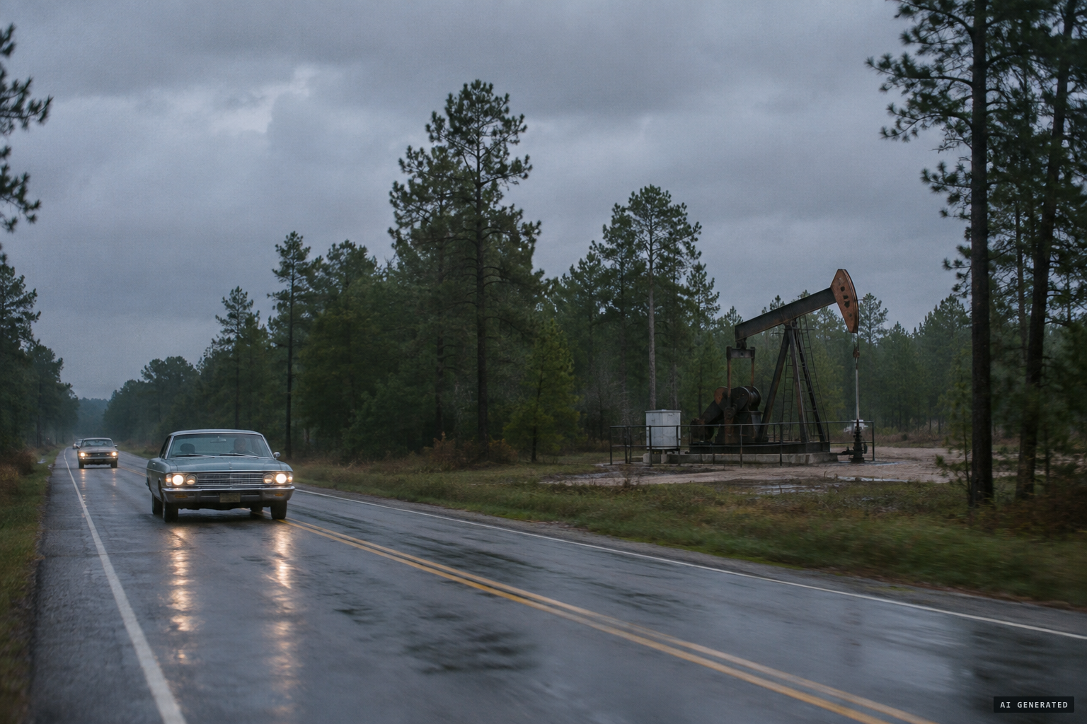 Highway 79 running north from Haynesville through woodland and oilfield country