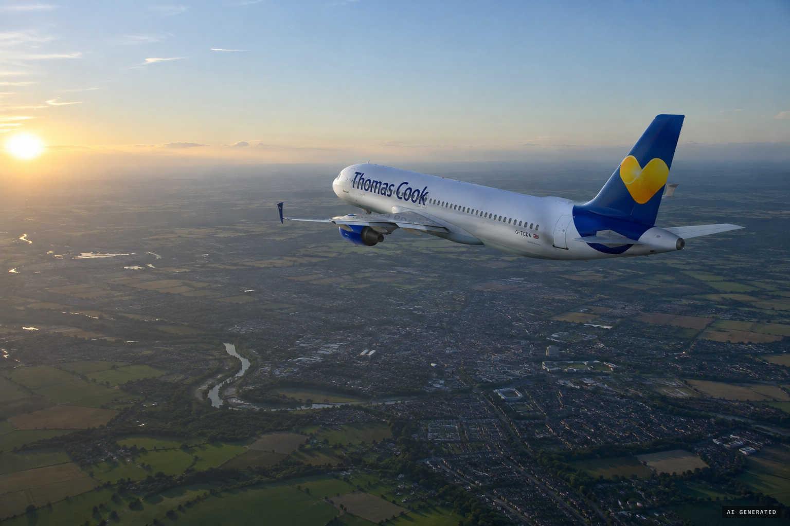 Thomas Cook flight TCX24HX cruising at 34,000 feet over Reading on the evening of 19 July 2013