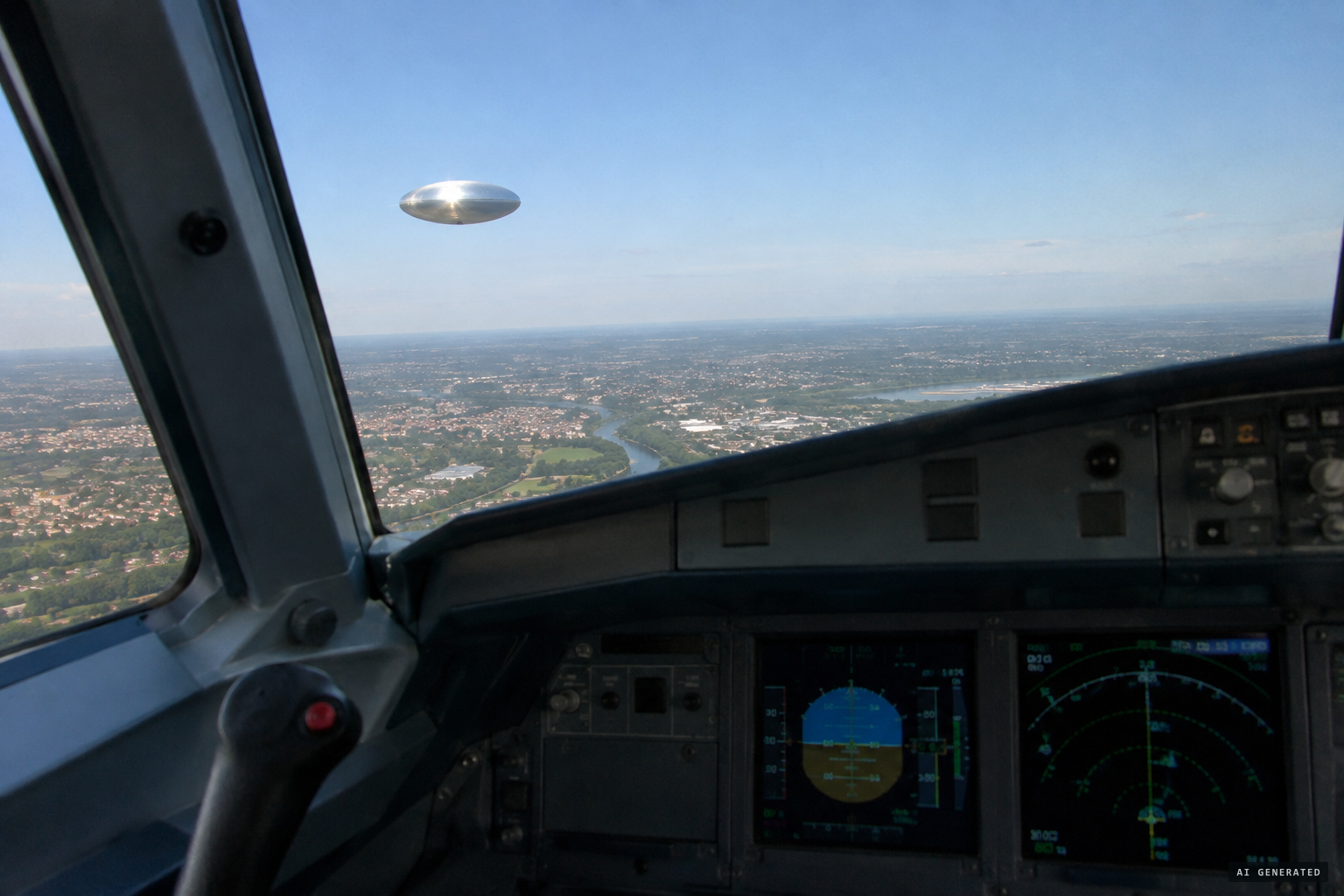 The captain sees a bright silver, cigar or rugby-ball-like object heading straight for the airliner