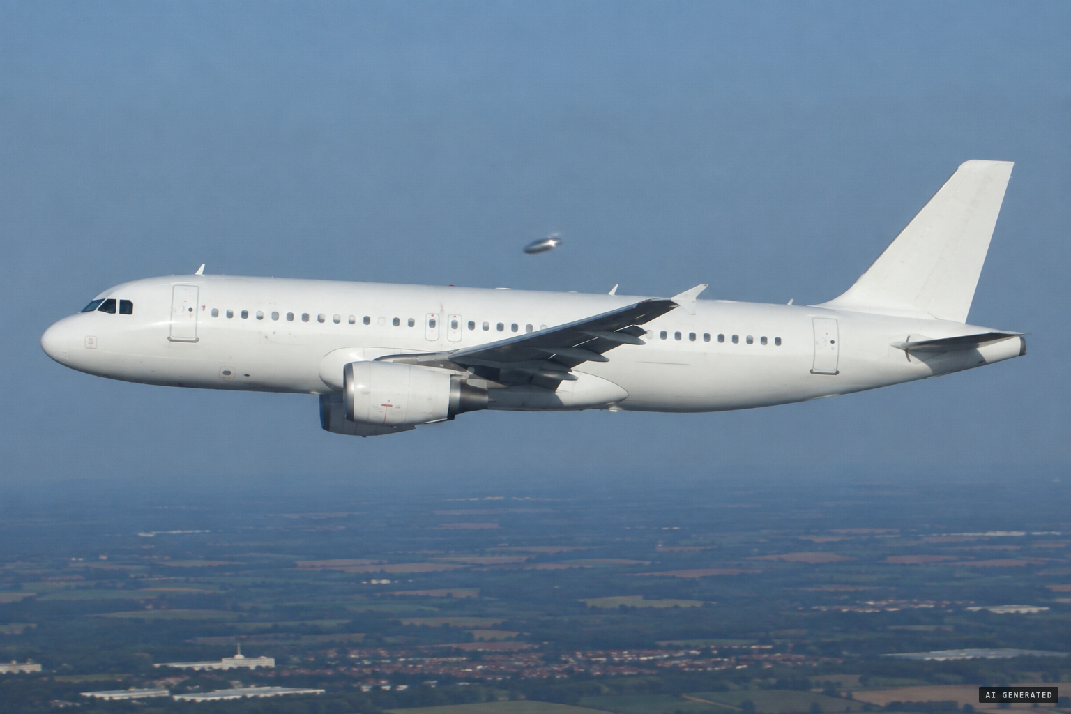 The object passes within a few feet above the aircraft, with no impact