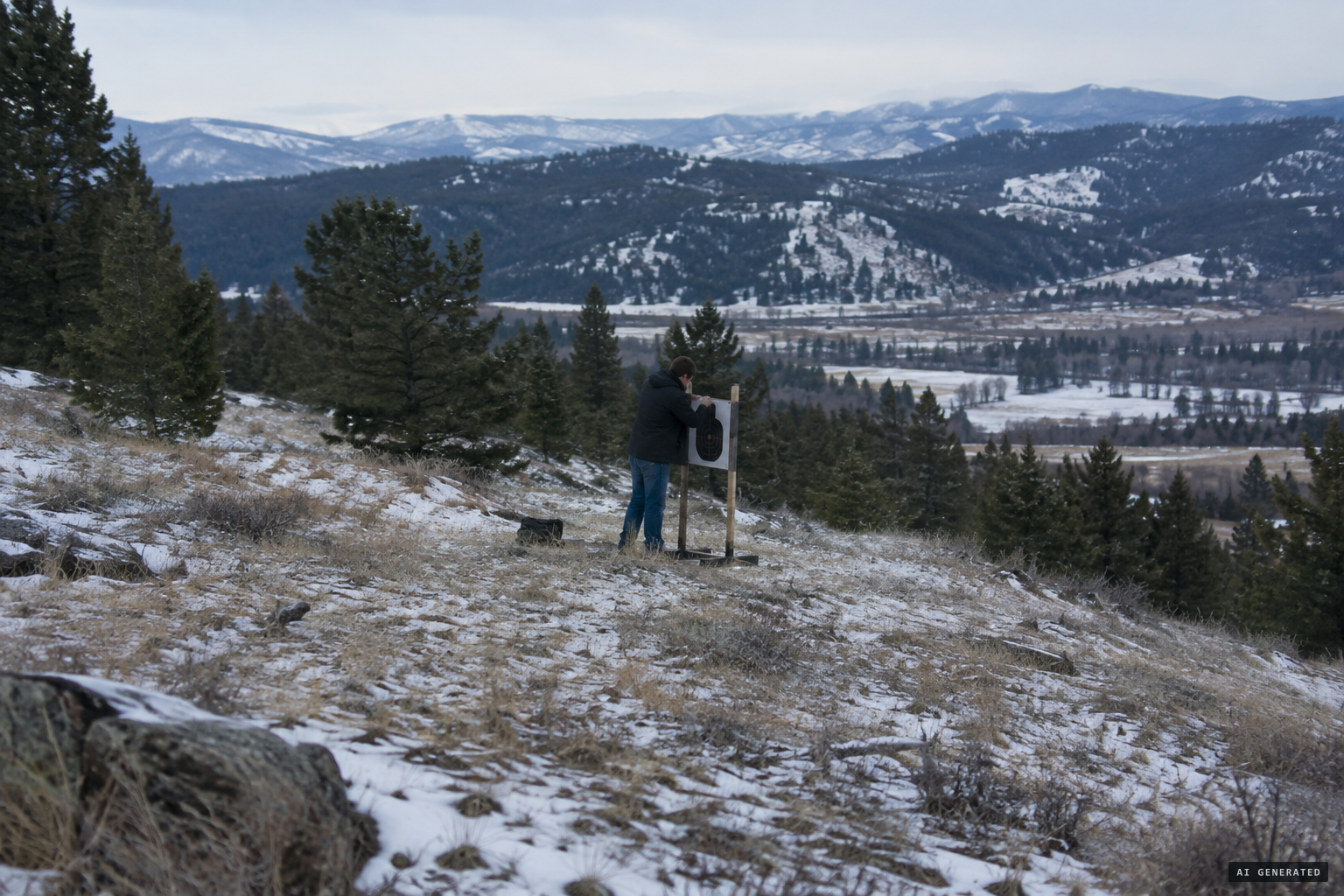 A 27-year-old man sets up targets, not wearing hunter orange