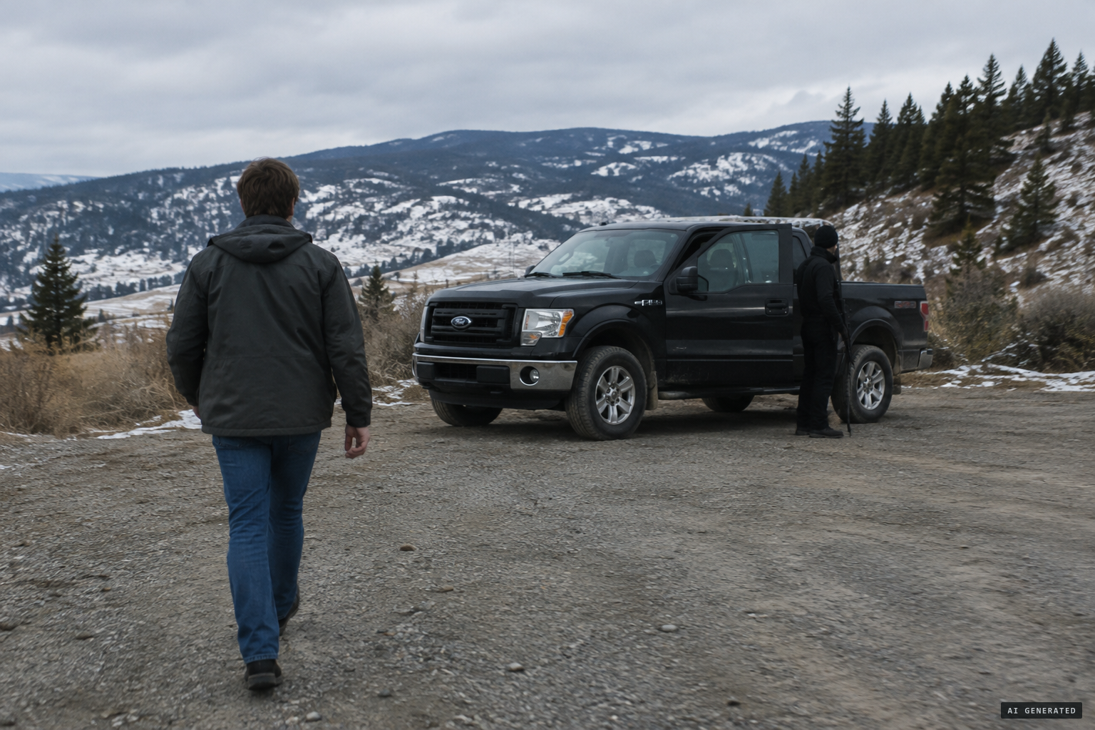 He approaches the shooter in a black Ford F-150
